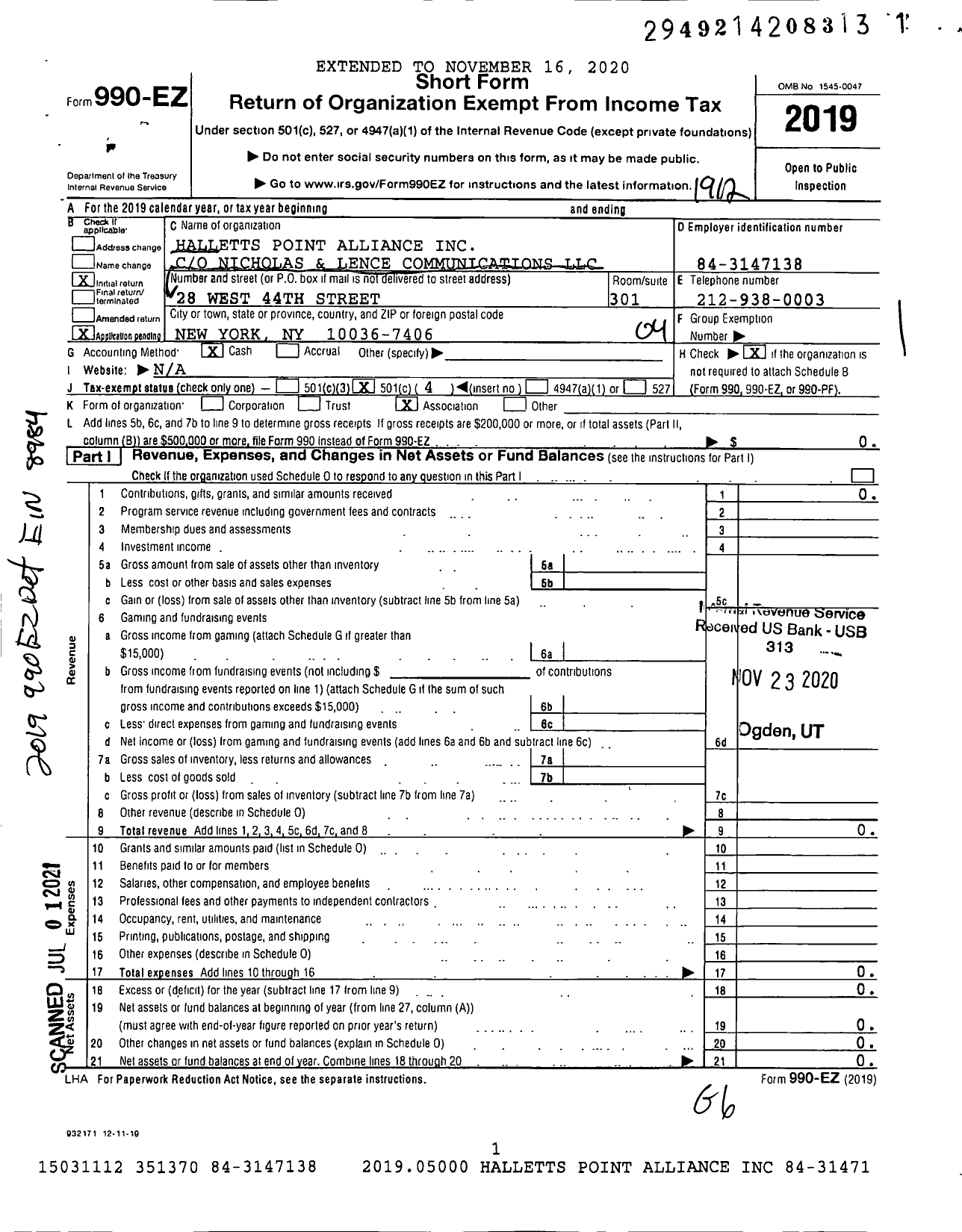 Image of first page of 2019 Form 990EO for Friends of Halletts Point