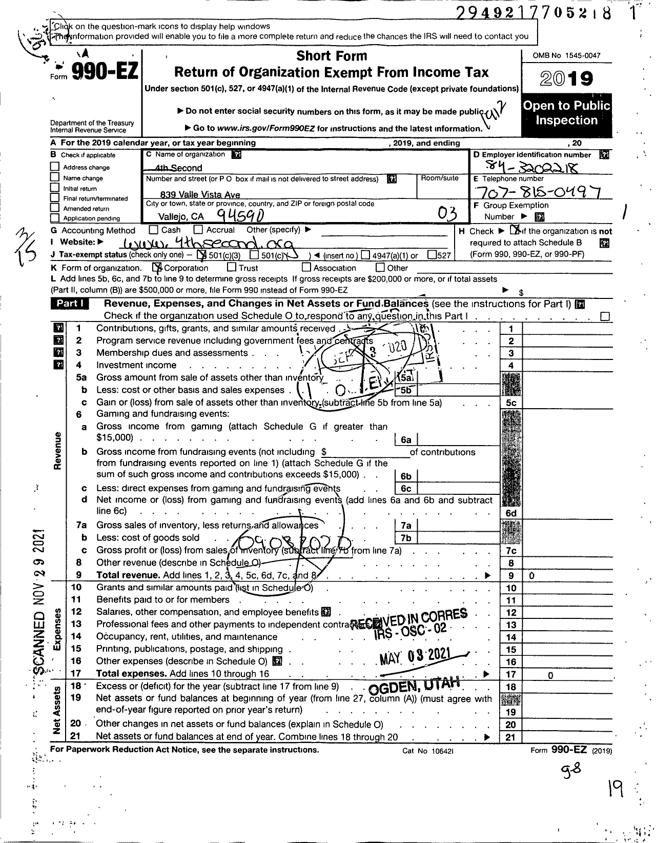 Image of first page of 2019 Form 990EZ for 4th Second