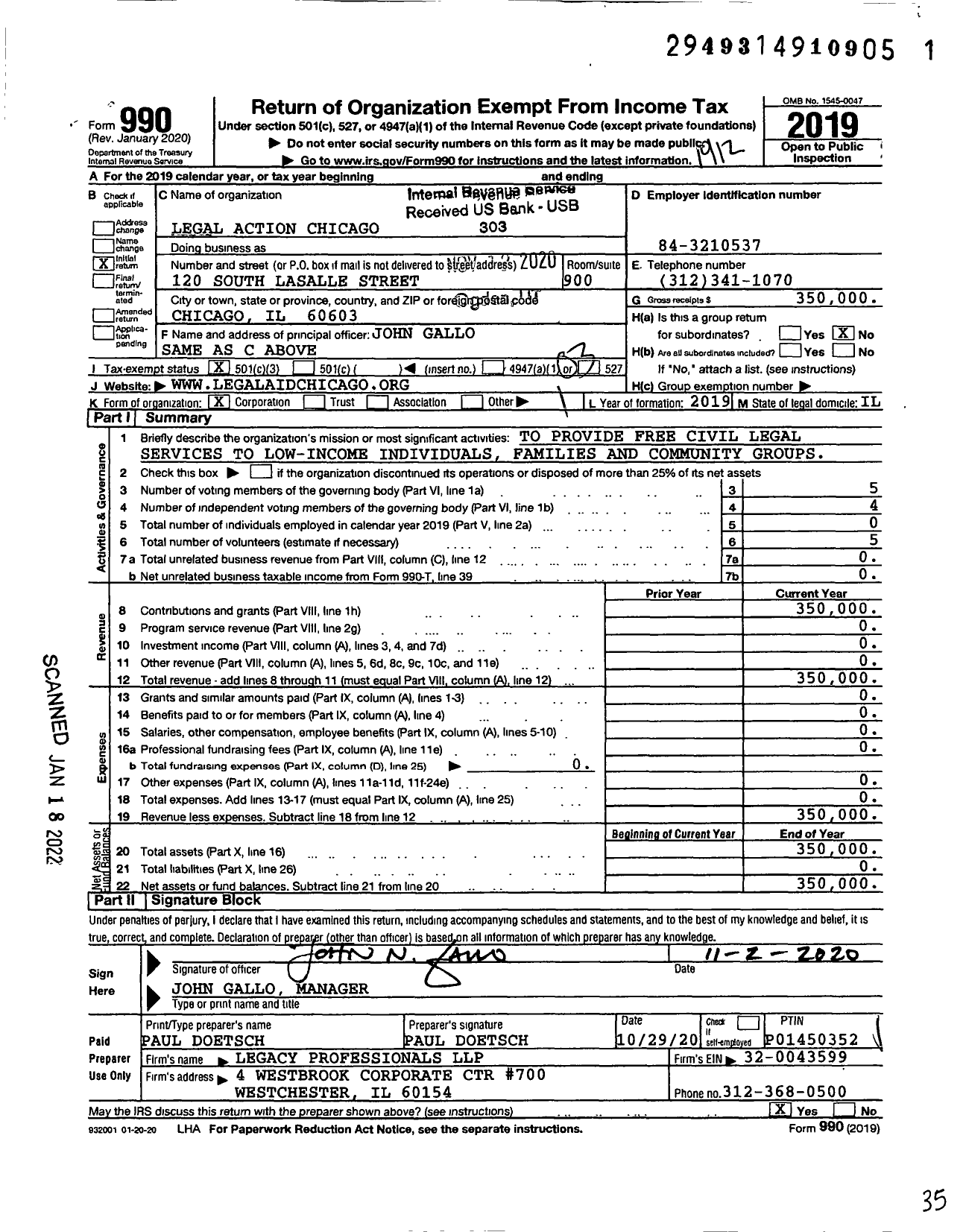 Image of first page of 2019 Form 990 for Legal Action Chicago (LLC)