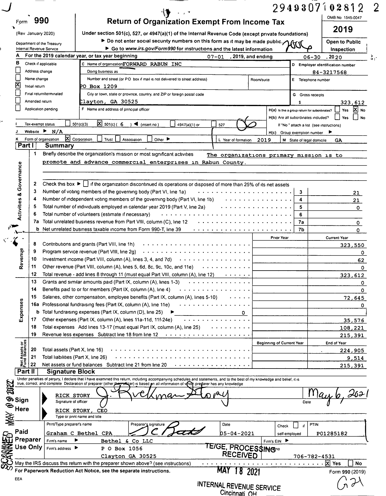 Image of first page of 2019 Form 990O for Forward Rabun