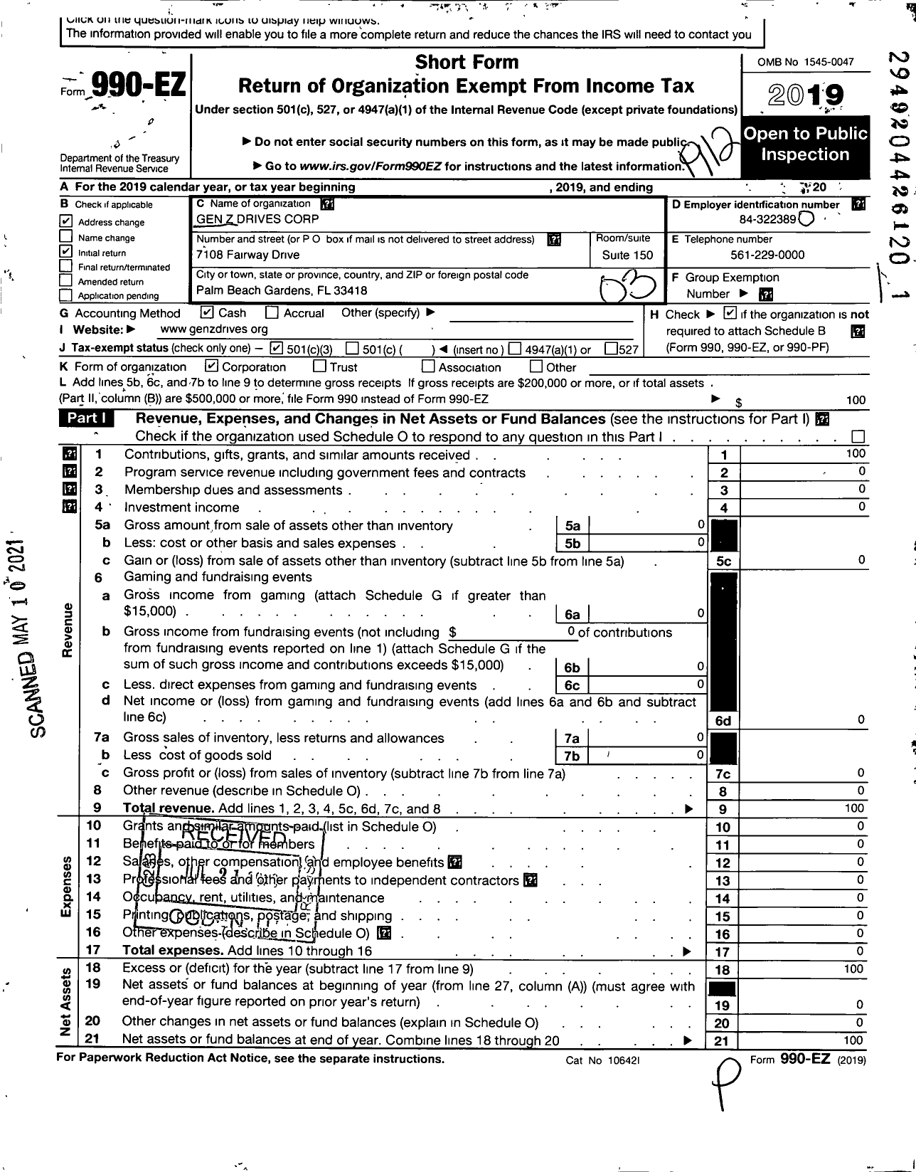 Image of first page of 2019 Form 990EZ for Gen Z Drives