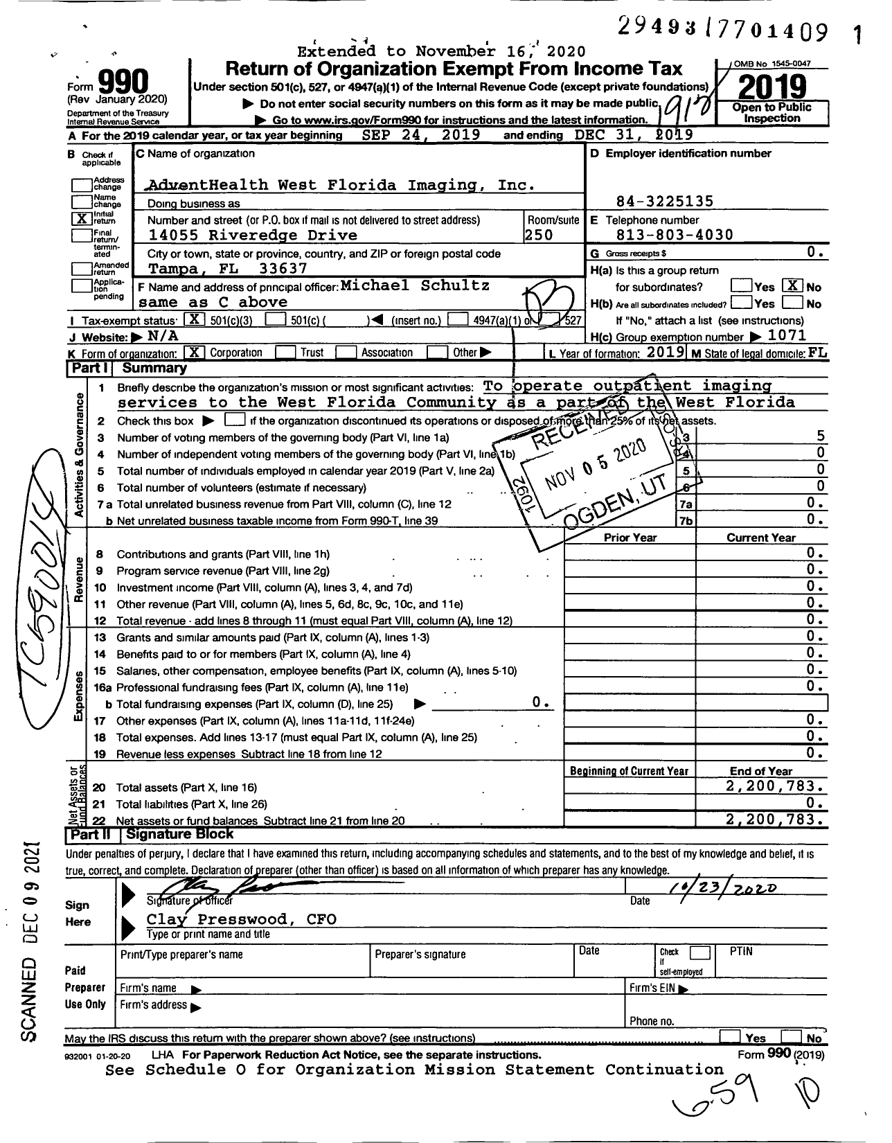 Image of first page of 2019 Form 990 for AdventHealth West Florida Imaging