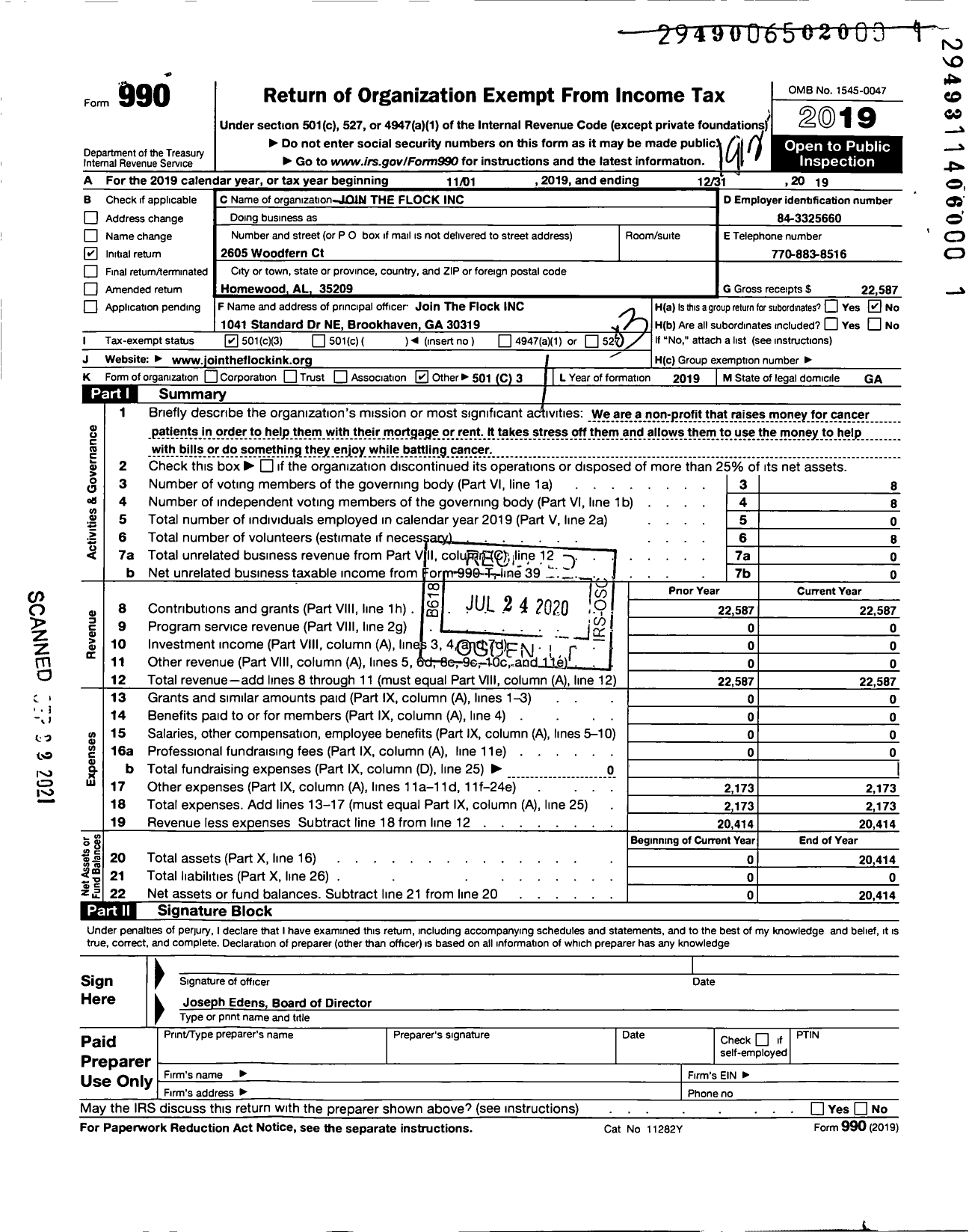 Image of first page of 2019 Form 990 for Join The Flock