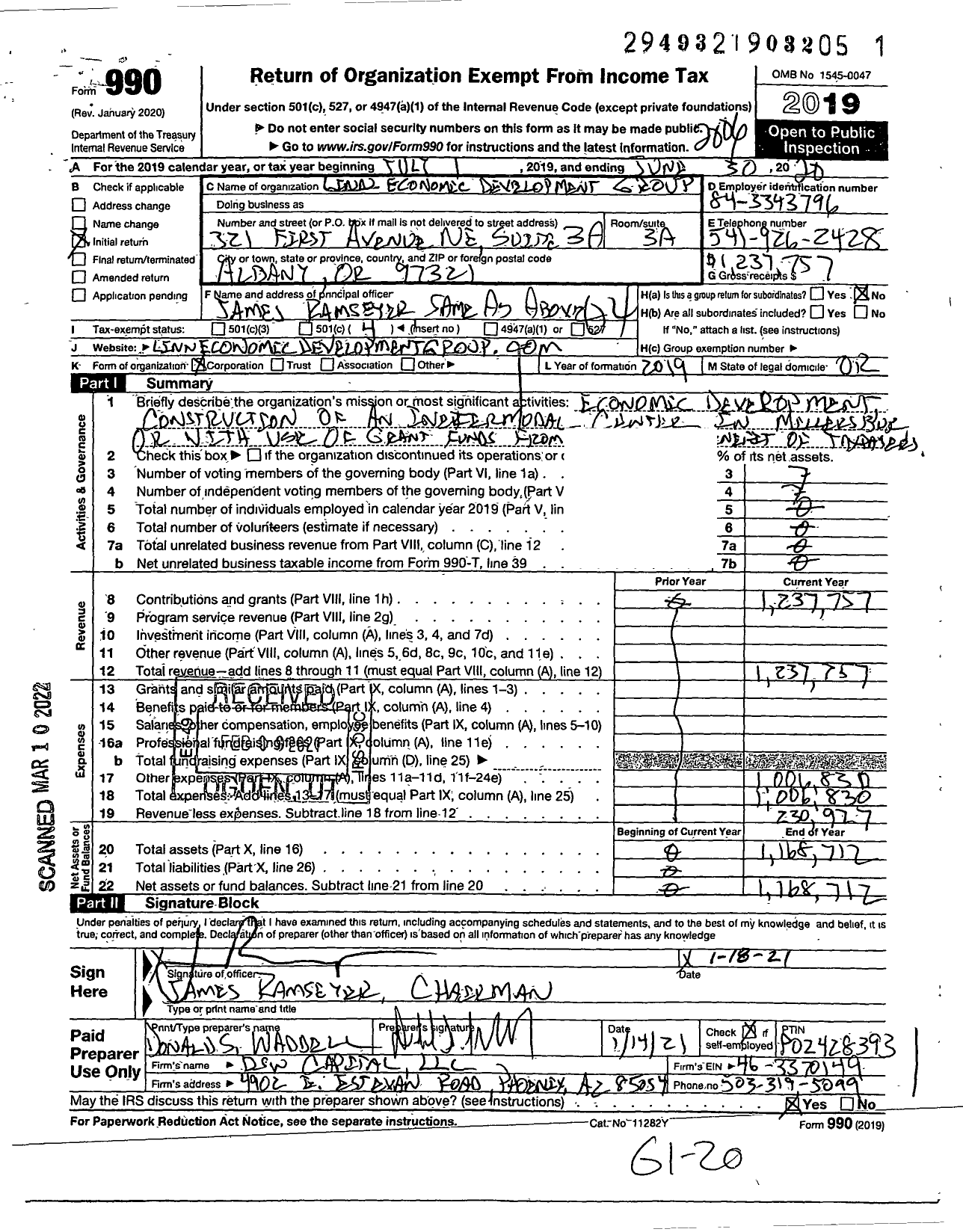 Image of first page of 2019 Form 990O for Mid-Willamette Valley Intermodal Center