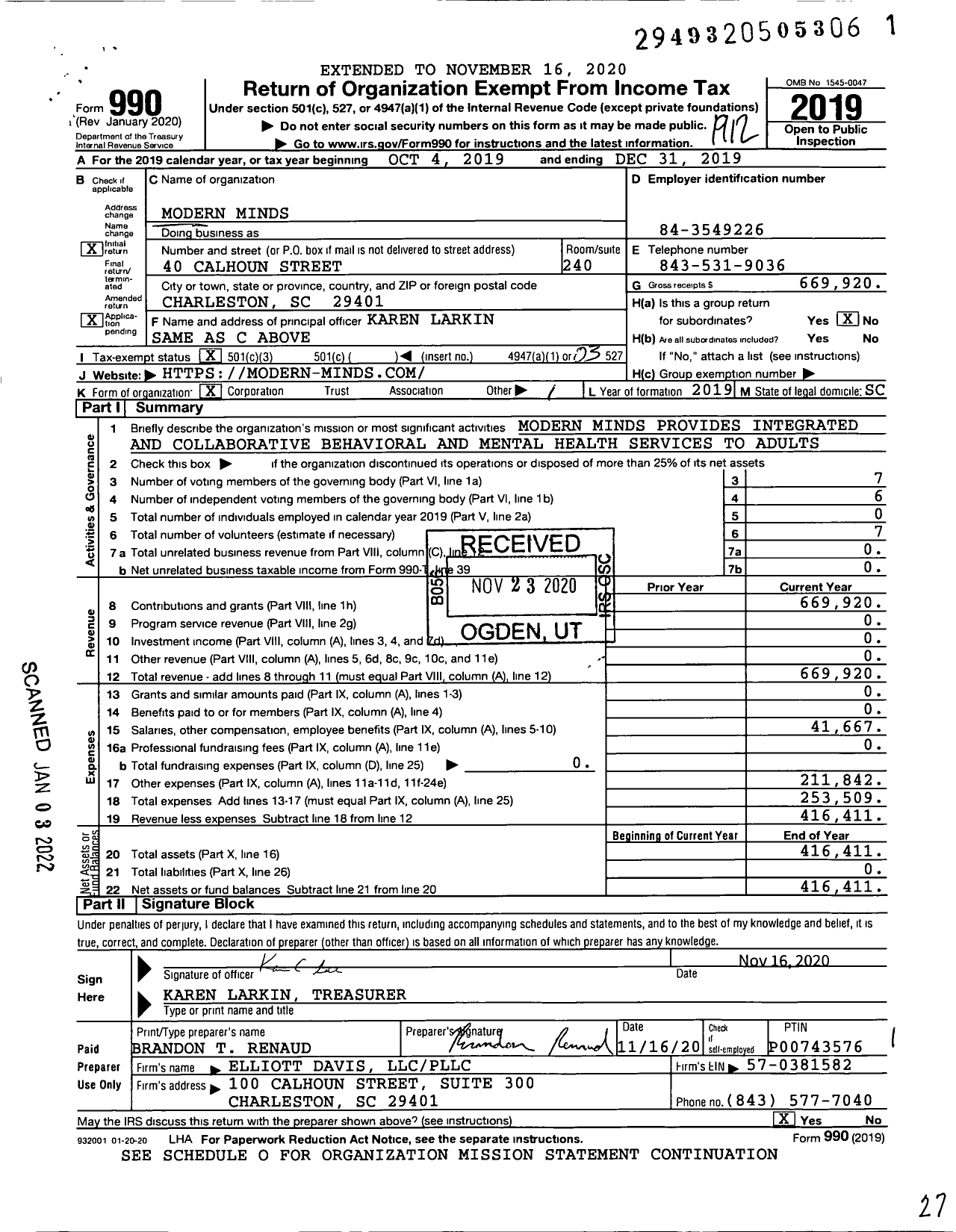 Image of first page of 2019 Form 990 for Modern Minds