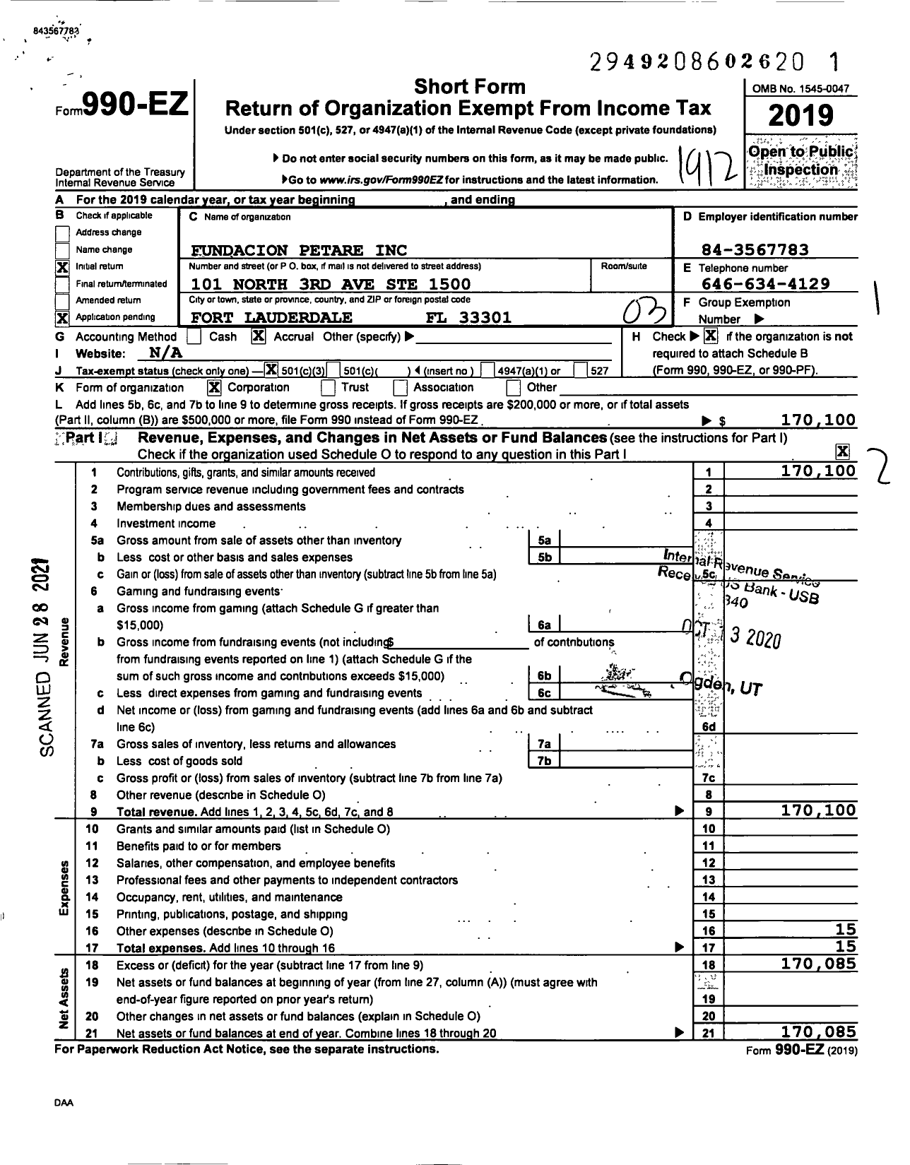 Image of first page of 2019 Form 990EZ for Fundacion Petare