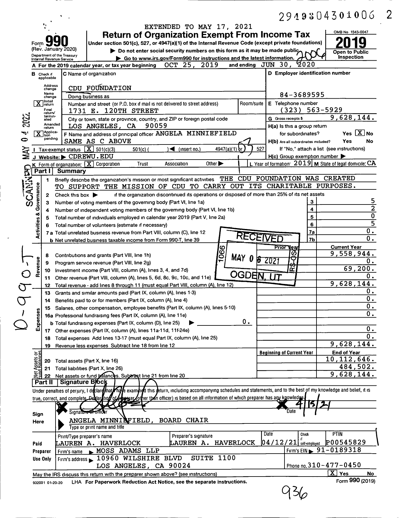 Image of first page of 2019 Form 990 for Cdu Foundation