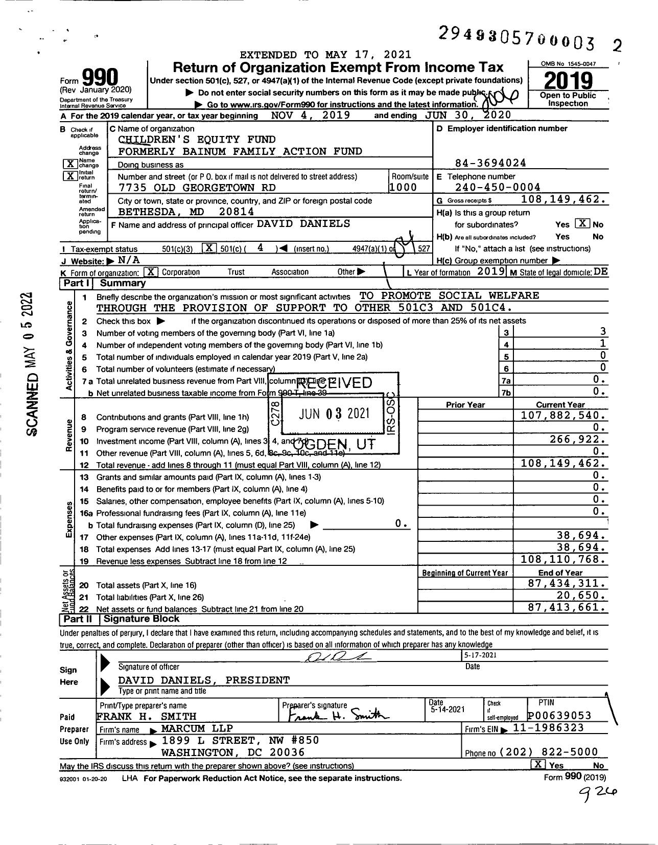 Image of first page of 2019 Form 990O for Children's Equity Fund