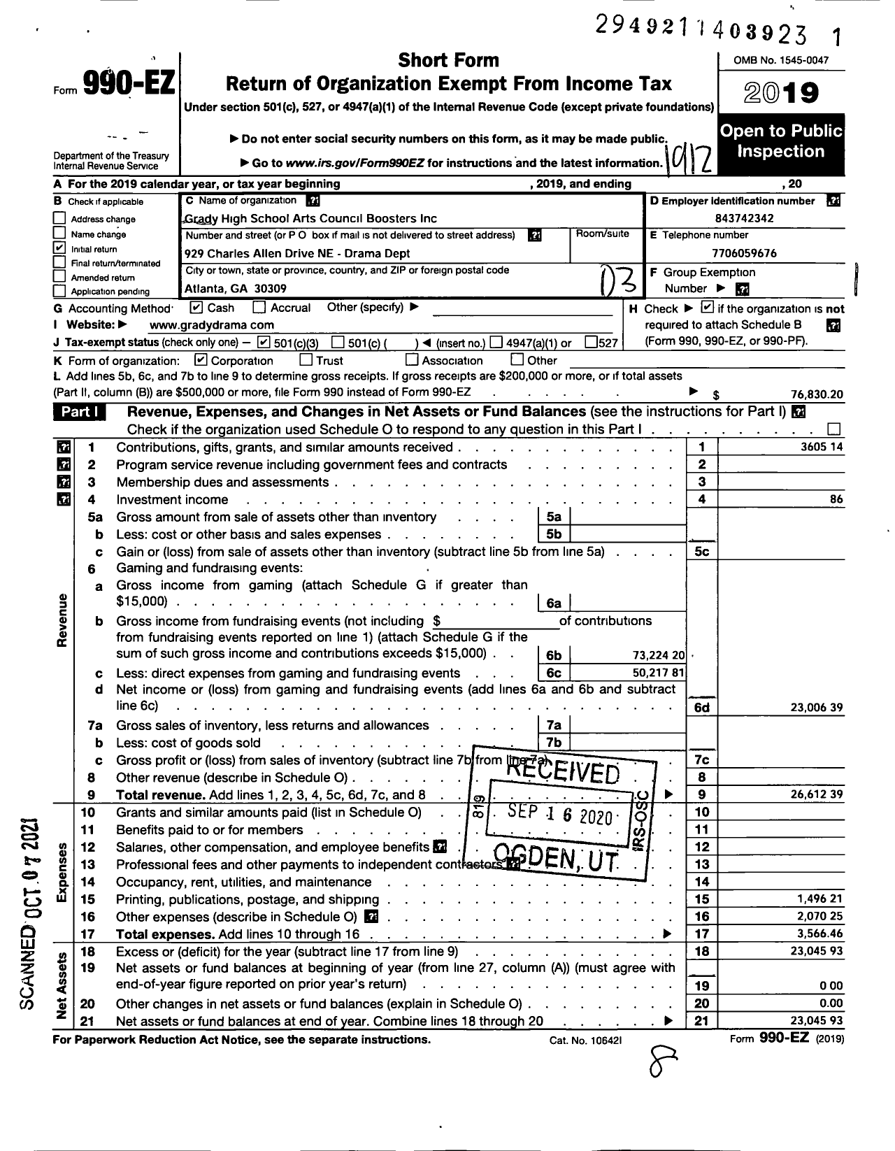 Image of first page of 2019 Form 990EZ for Midtown Theatre and Film Boosters