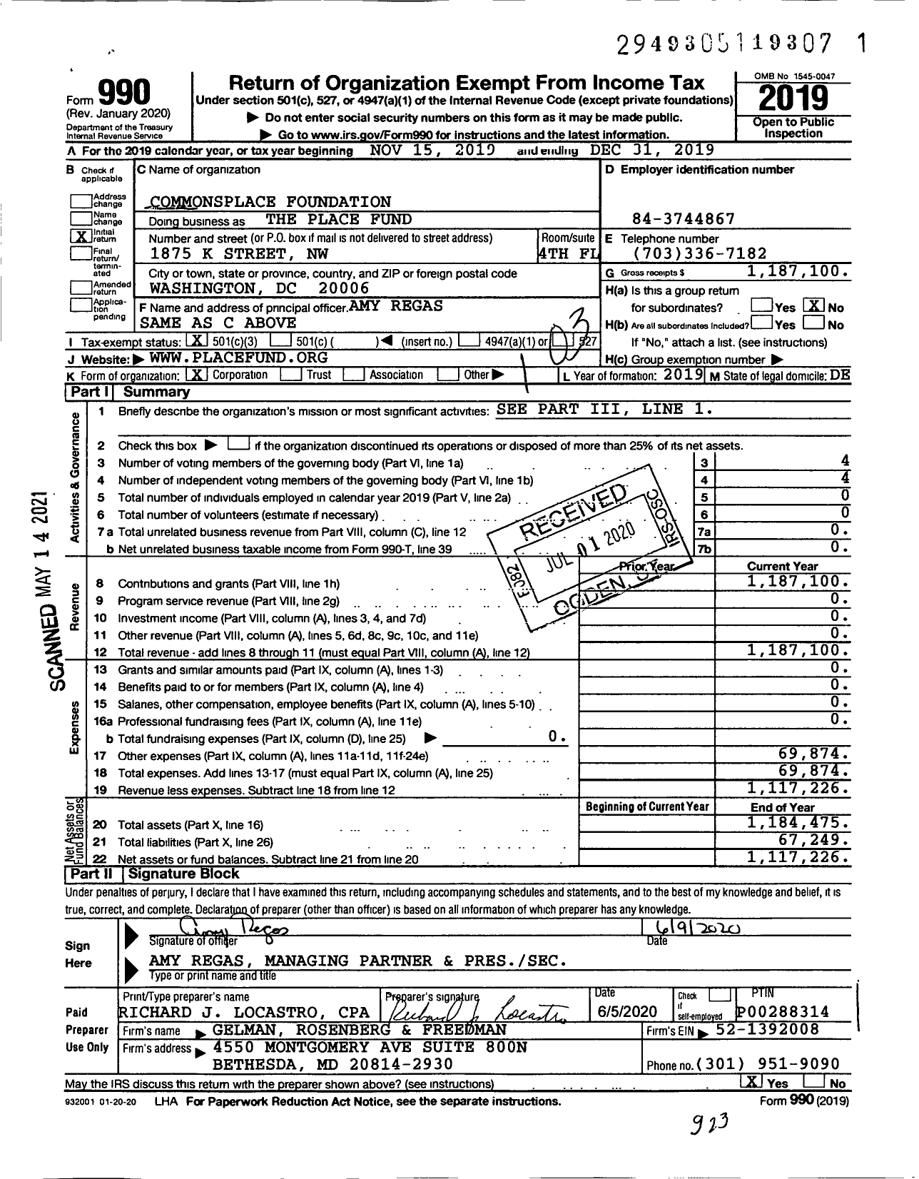 Image of first page of 2019 Form 990 for Thisisplace Foundation