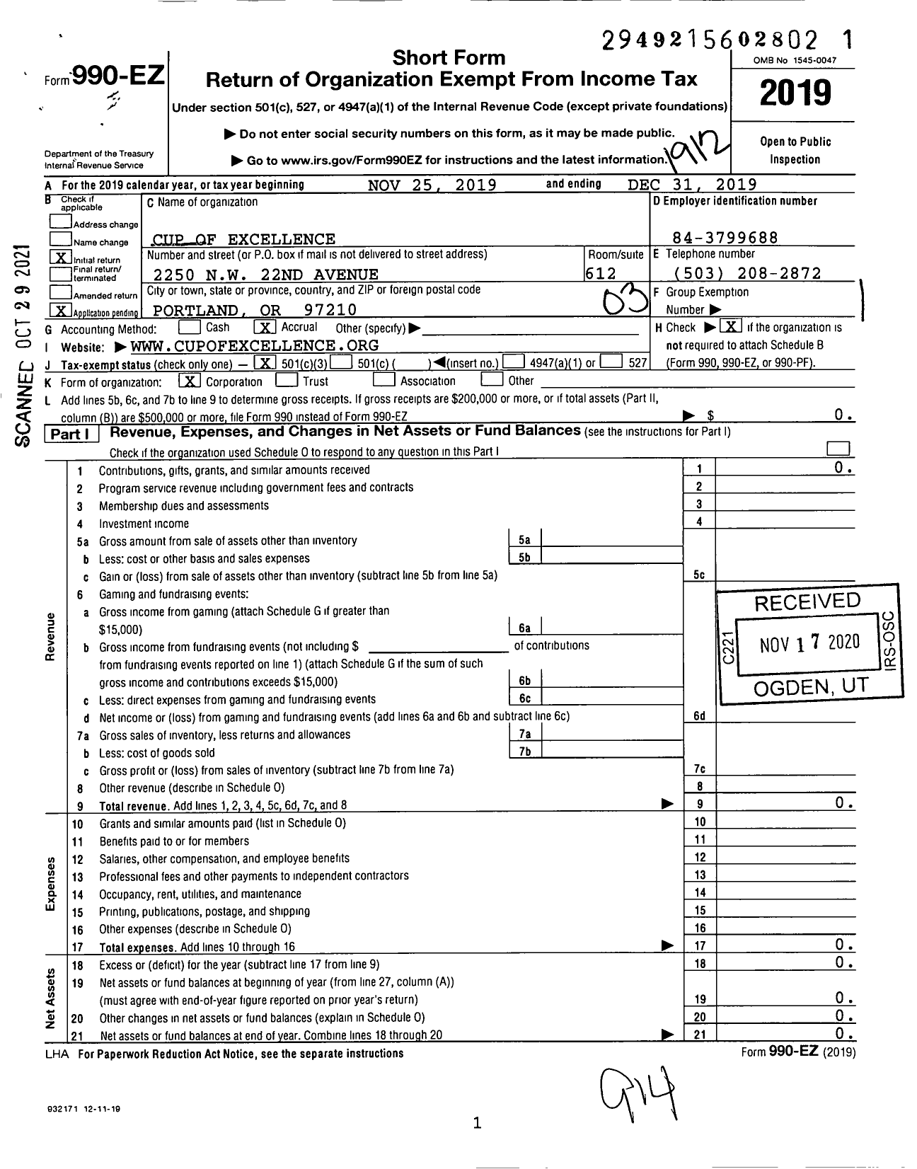 Image of first page of 2019 Form 990EZ for Cup of Excellence