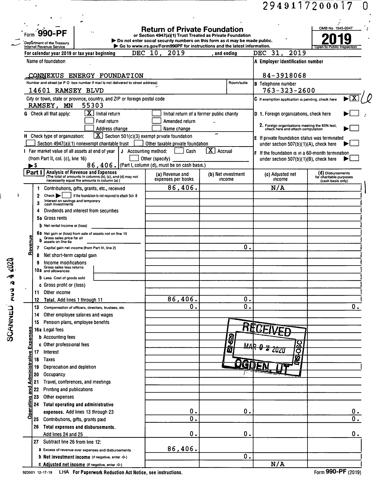 Image of first page of 2019 Form 990PR for Connexus Energy Foundation