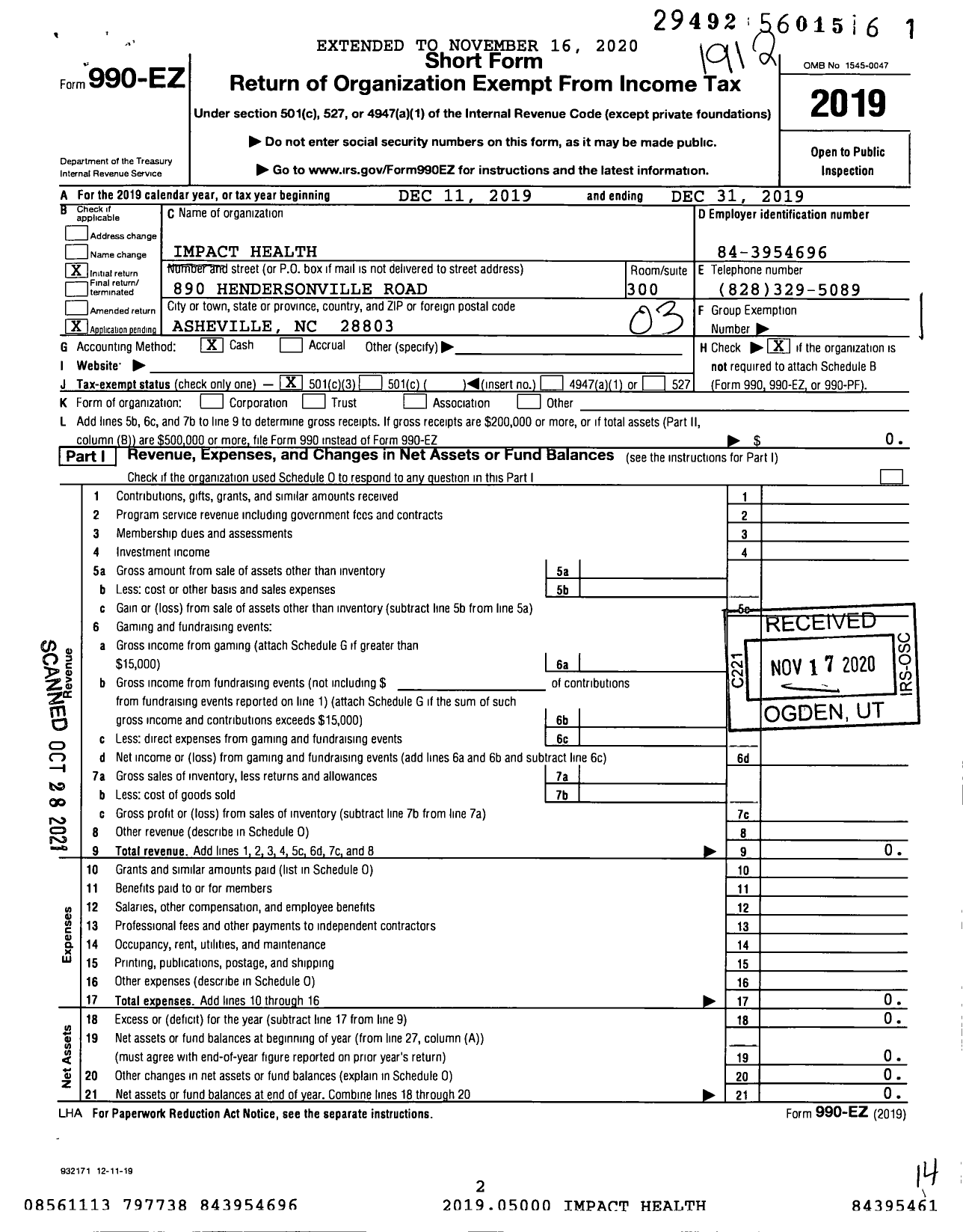 Image of first page of 2019 Form 990EZ for Impact Health