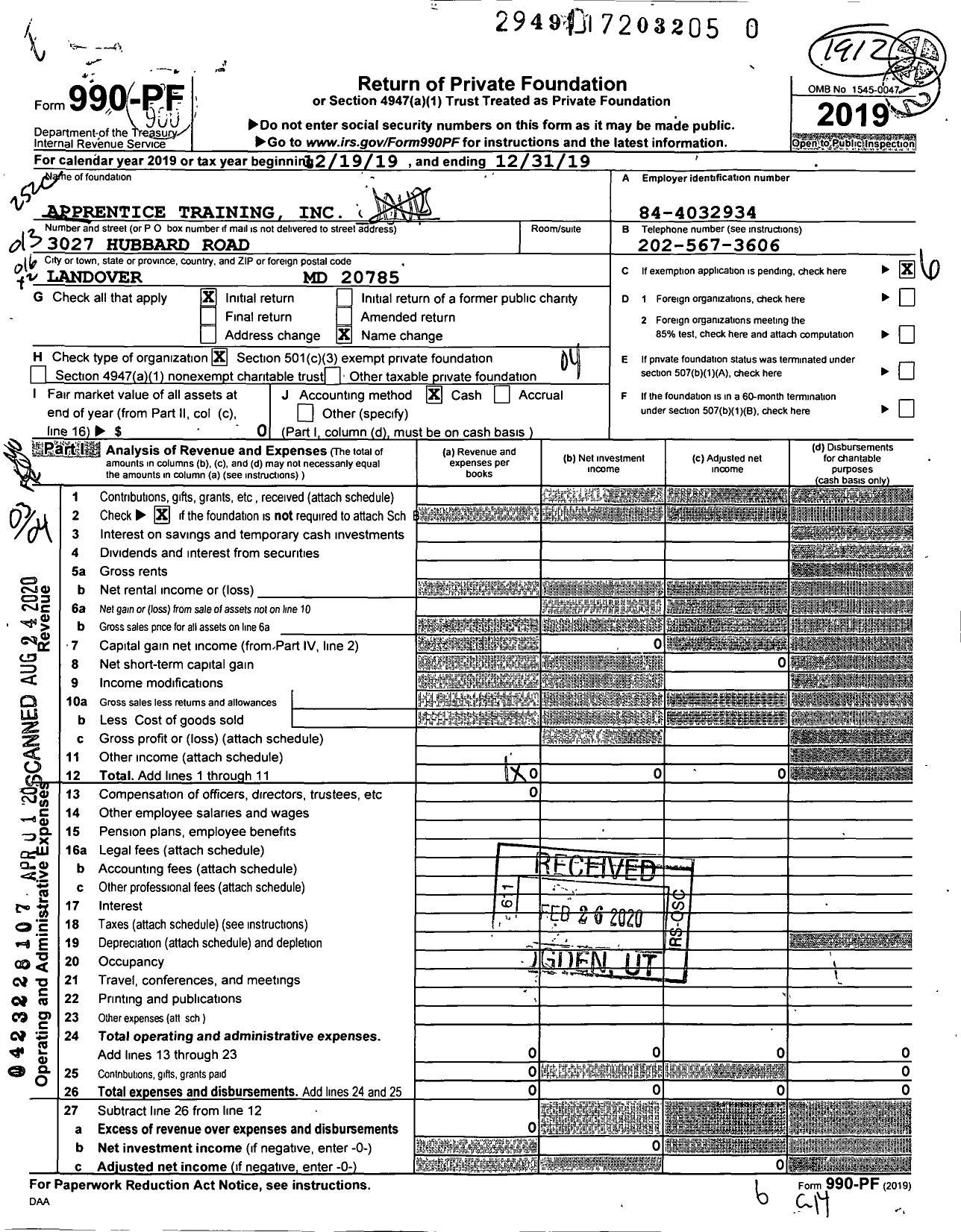 Image of first page of 2019 Form 990PR for Apprentice Training