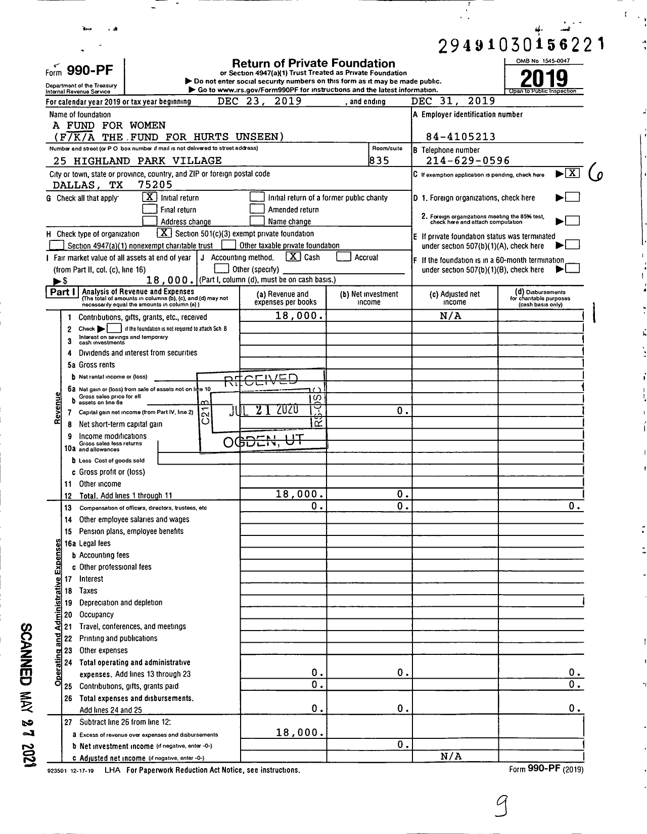 Image of first page of 2019 Form 990PF for A Fund for Women