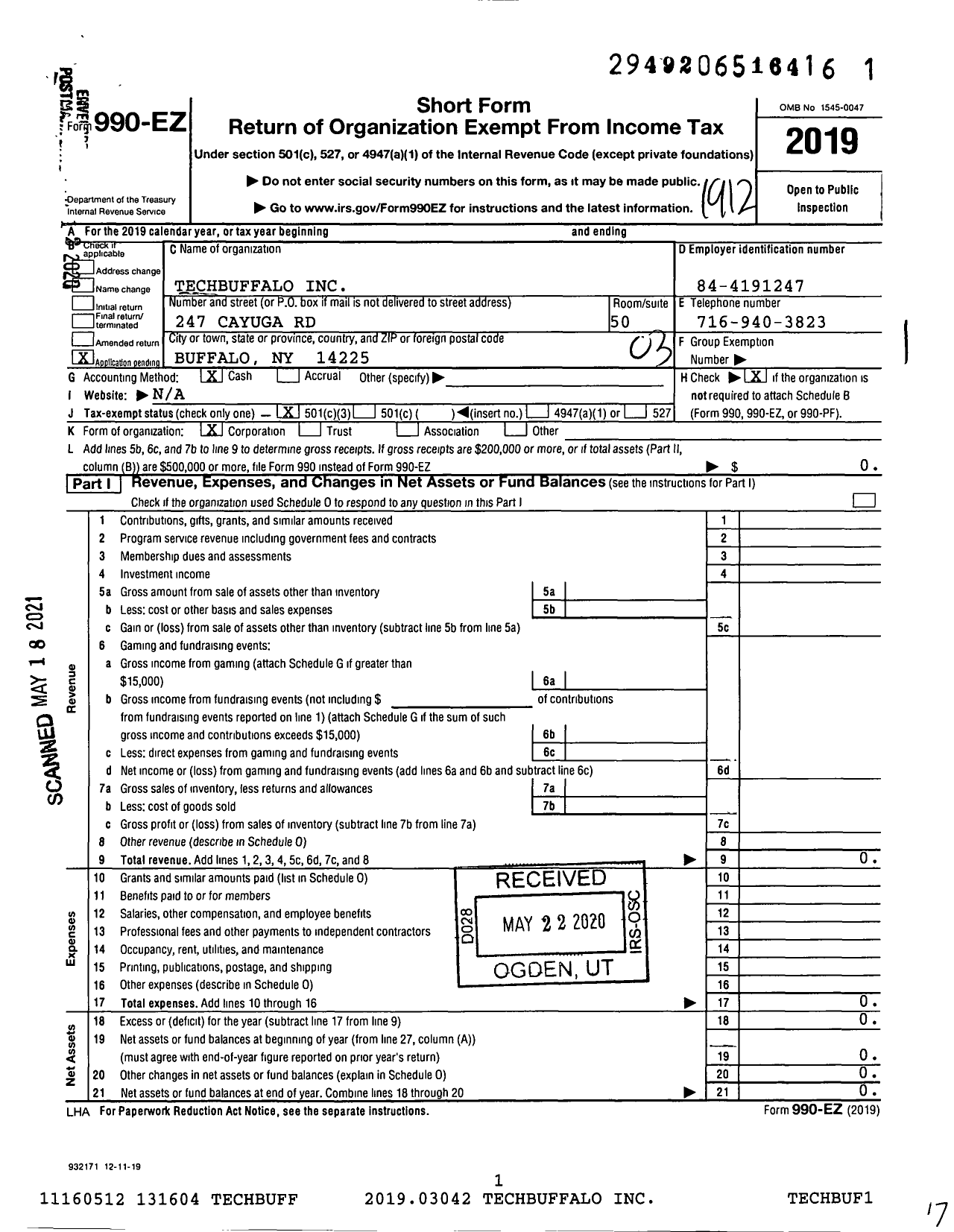Image of first page of 2019 Form 990EZ for TechBuffalo