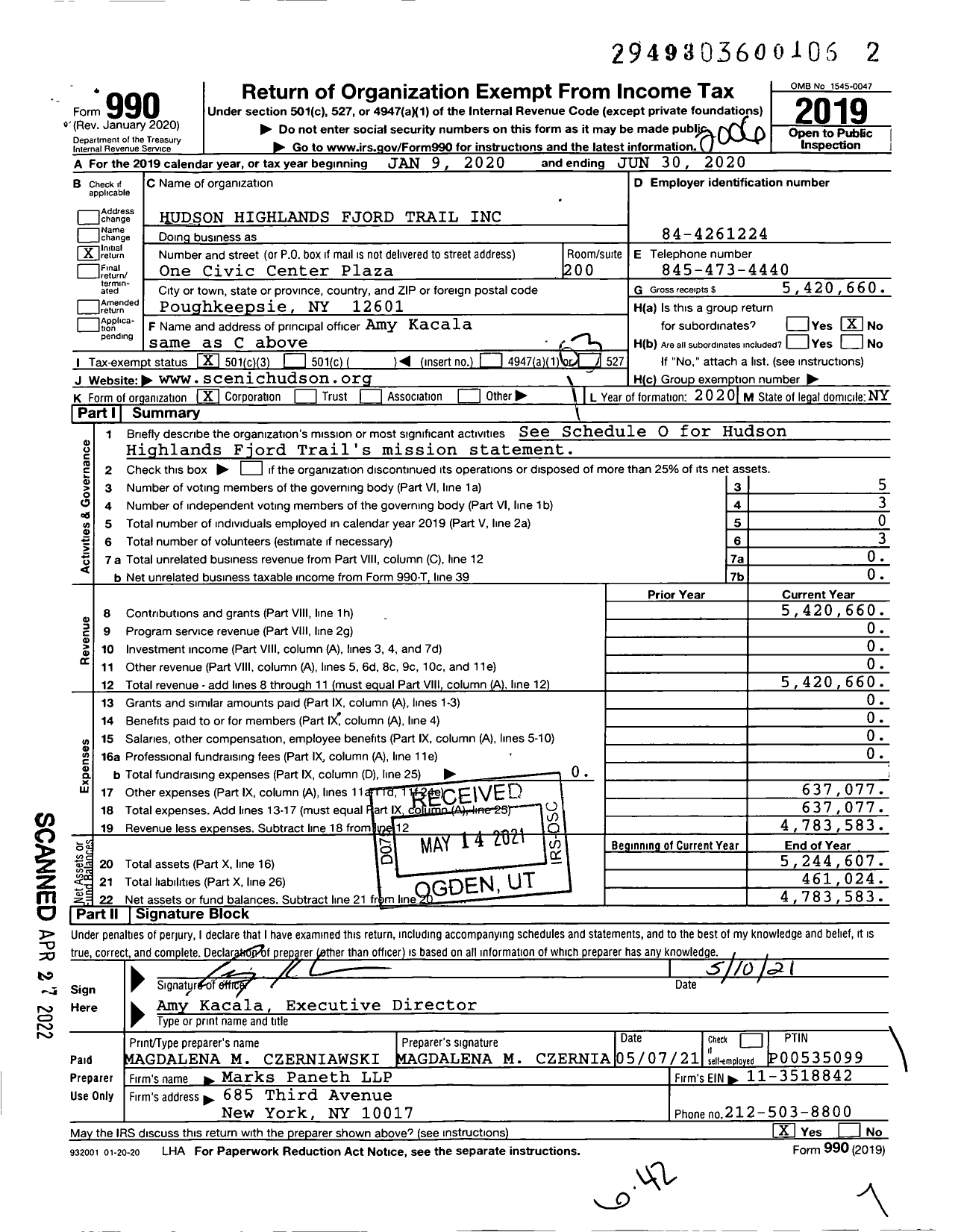 Image of first page of 2019 Form 990 for Hudson Highlands Fjord Trail