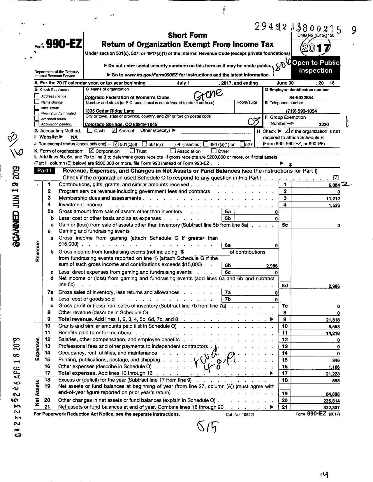 Image of first page of 2017 Form 990EZ for General Federation of Womens Clubs