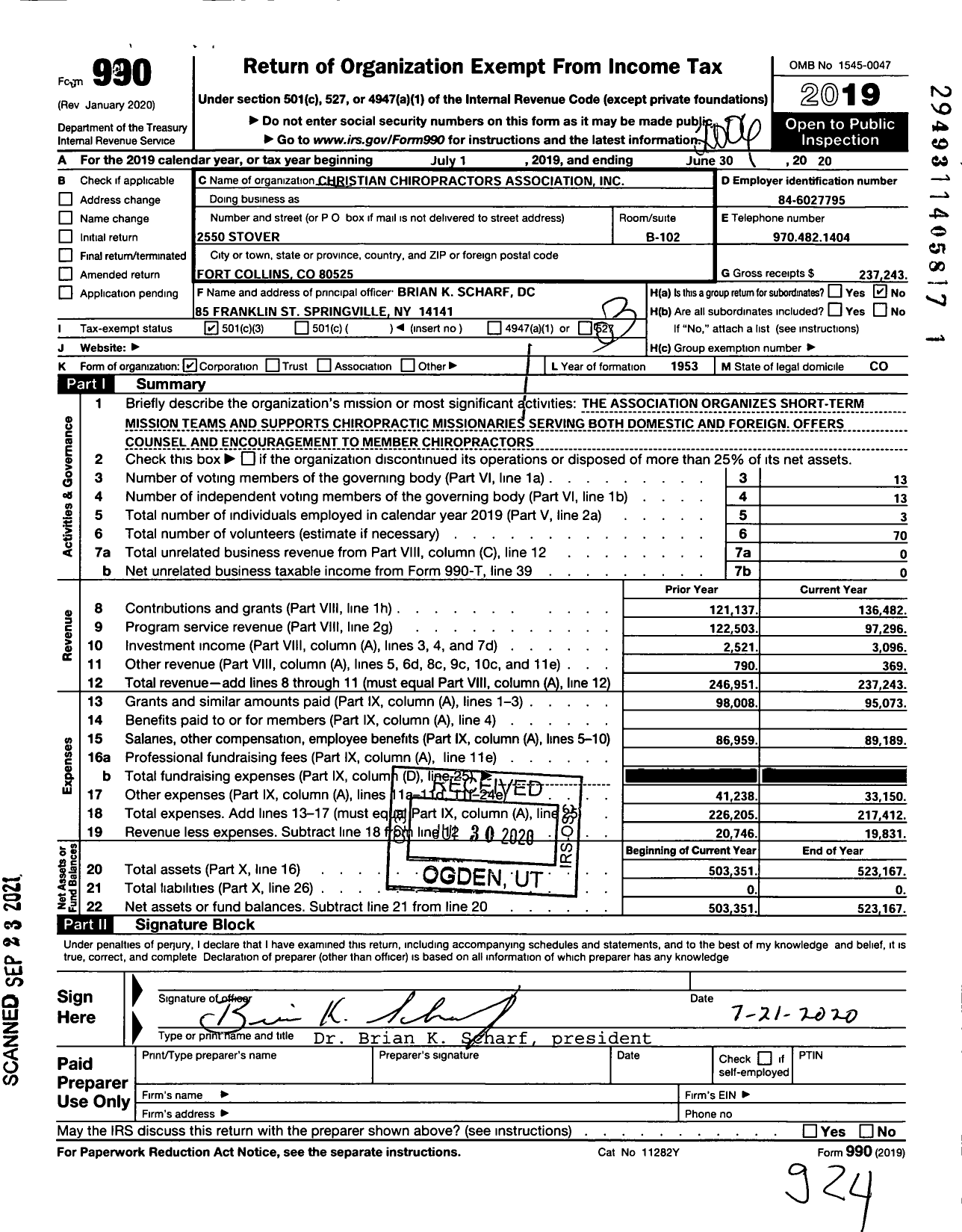 Image of first page of 2019 Form 990 for Christian Chiropractors Association