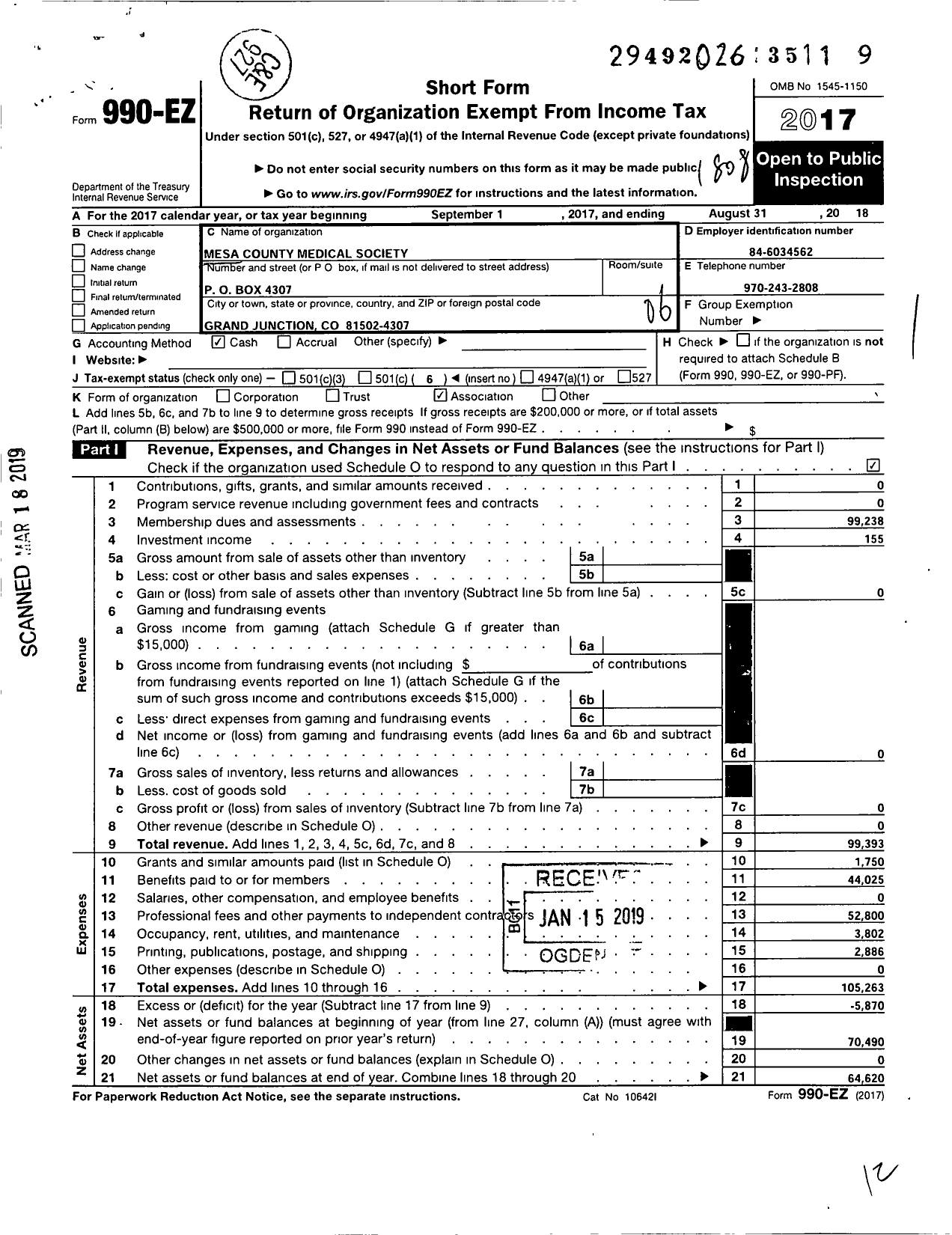 Image of first page of 2017 Form 990EO for Mesa County Medical Society