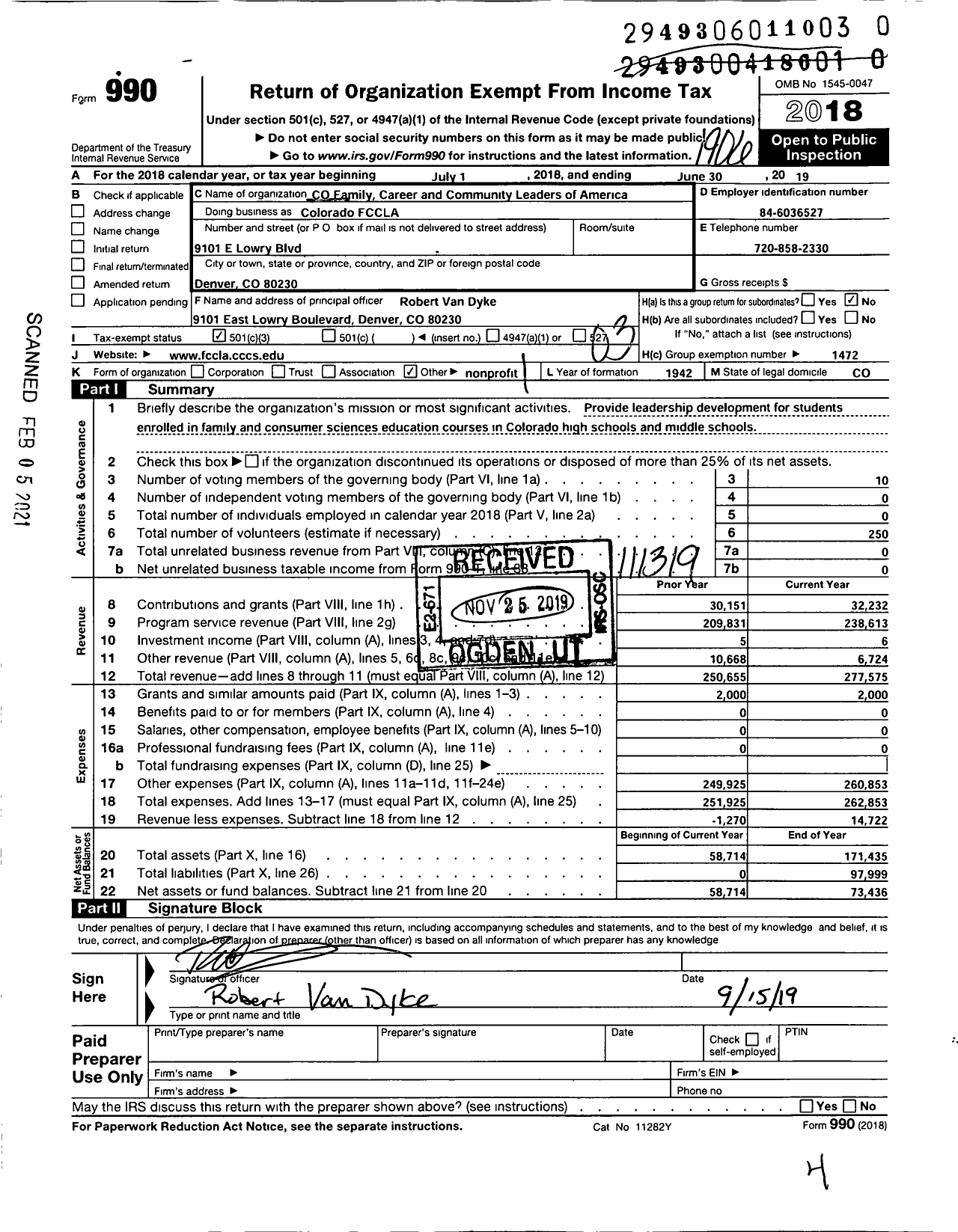 Image of first page of 2018 Form 990 for Family Career and Community Leaders Colorado Association