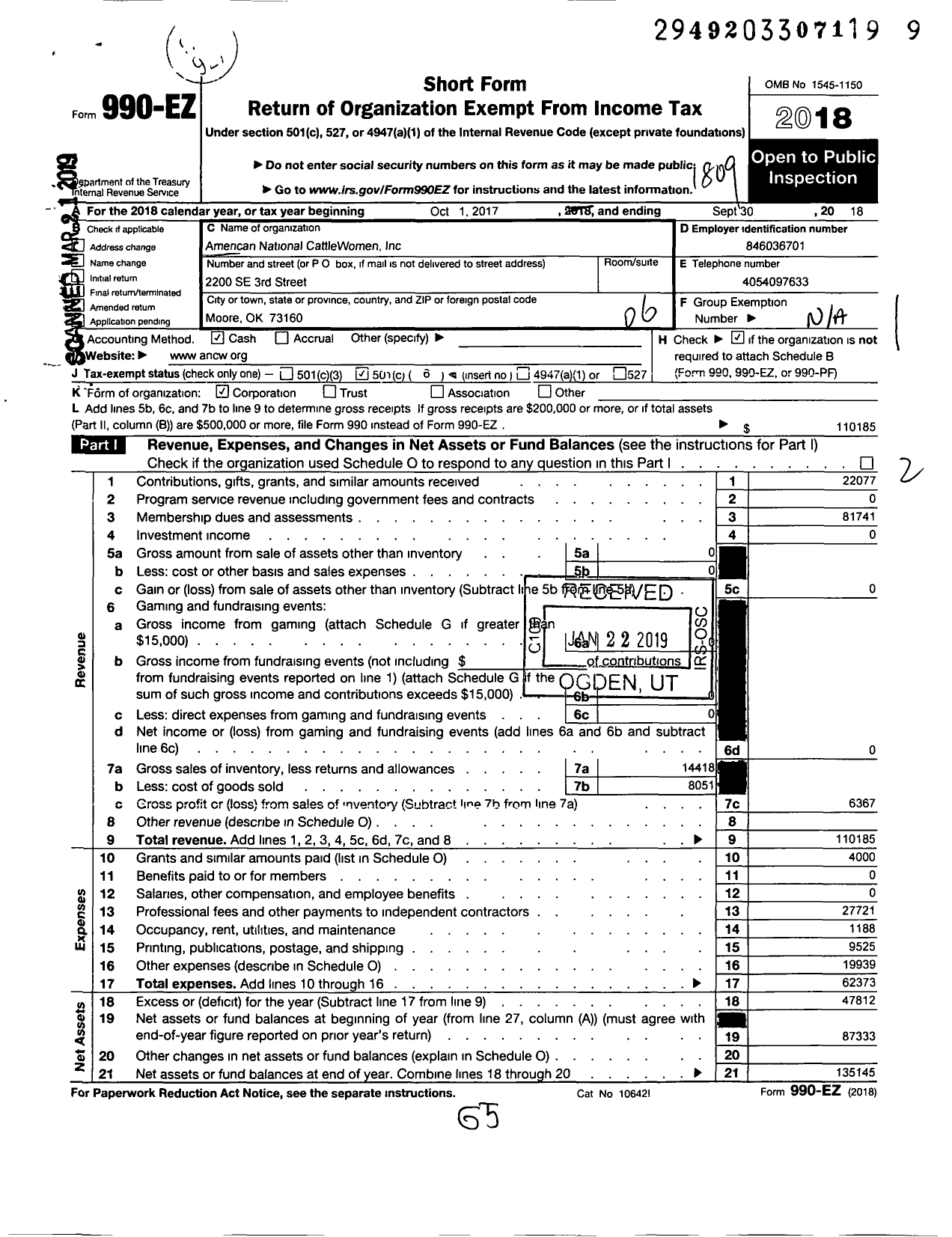 Image of first page of 2017 Form 990EO for American National Cattlewomen