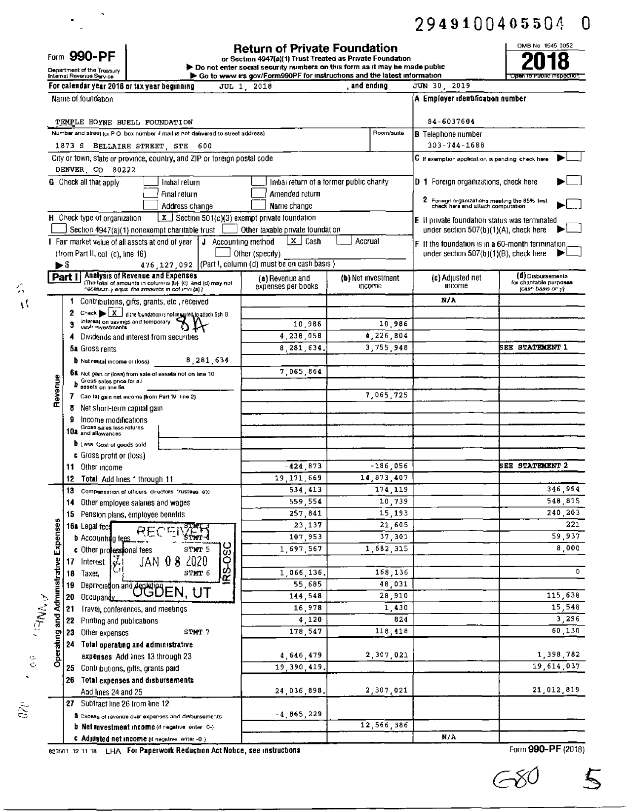 Image of first page of 2018 Form 990PR for Buell Foundation