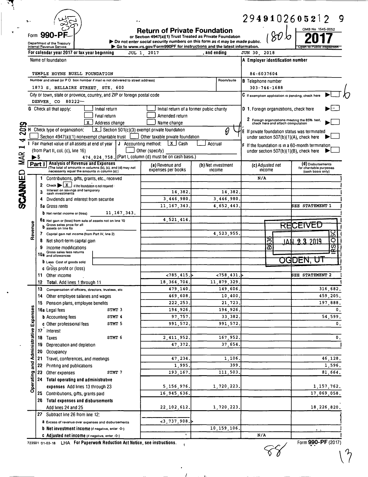 Image of first page of 2017 Form 990PF for Buell Foundation