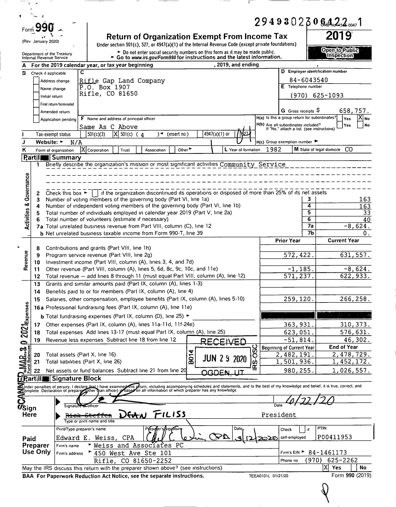 Image of first page of 2019 Form 990O for Rifle Gap Land Company