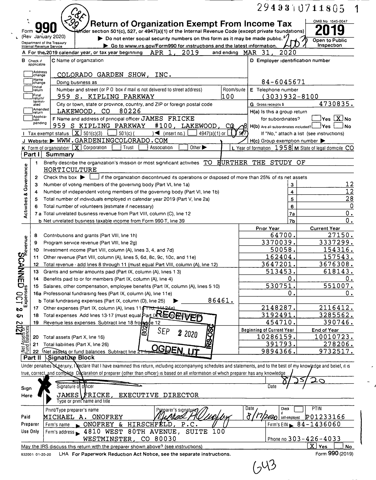 Image of first page of 2019 Form 990 for Colorado Garden Foundation (CGF)