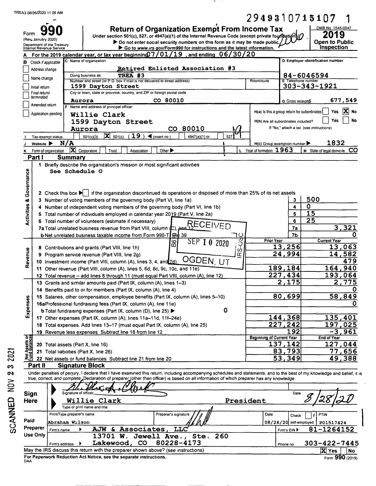 Image of first page of 2019 Form 990O for Retired Enlisted Association 3 - Trea 3