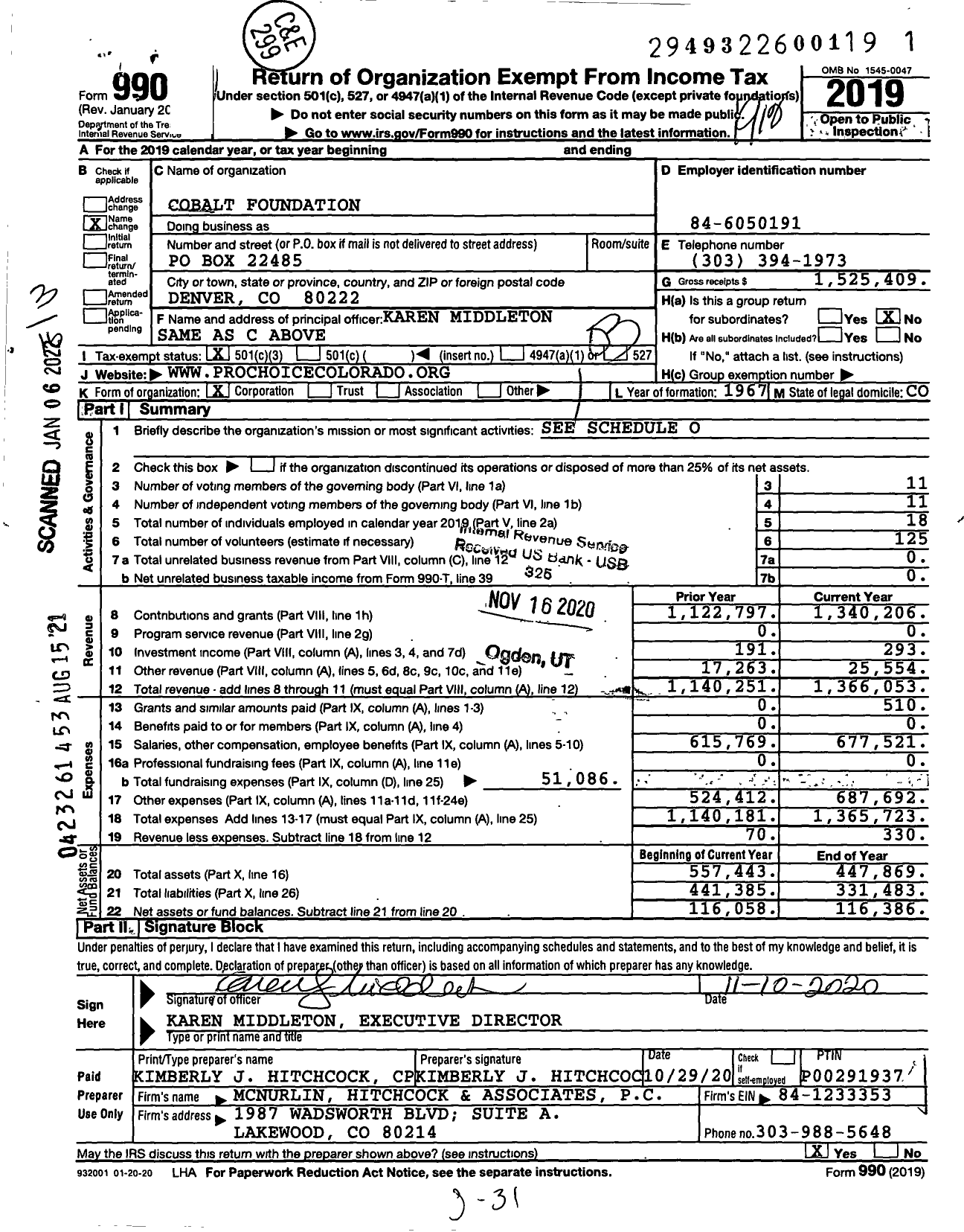 Image of first page of 2019 Form 990 for Cobalt Foundation