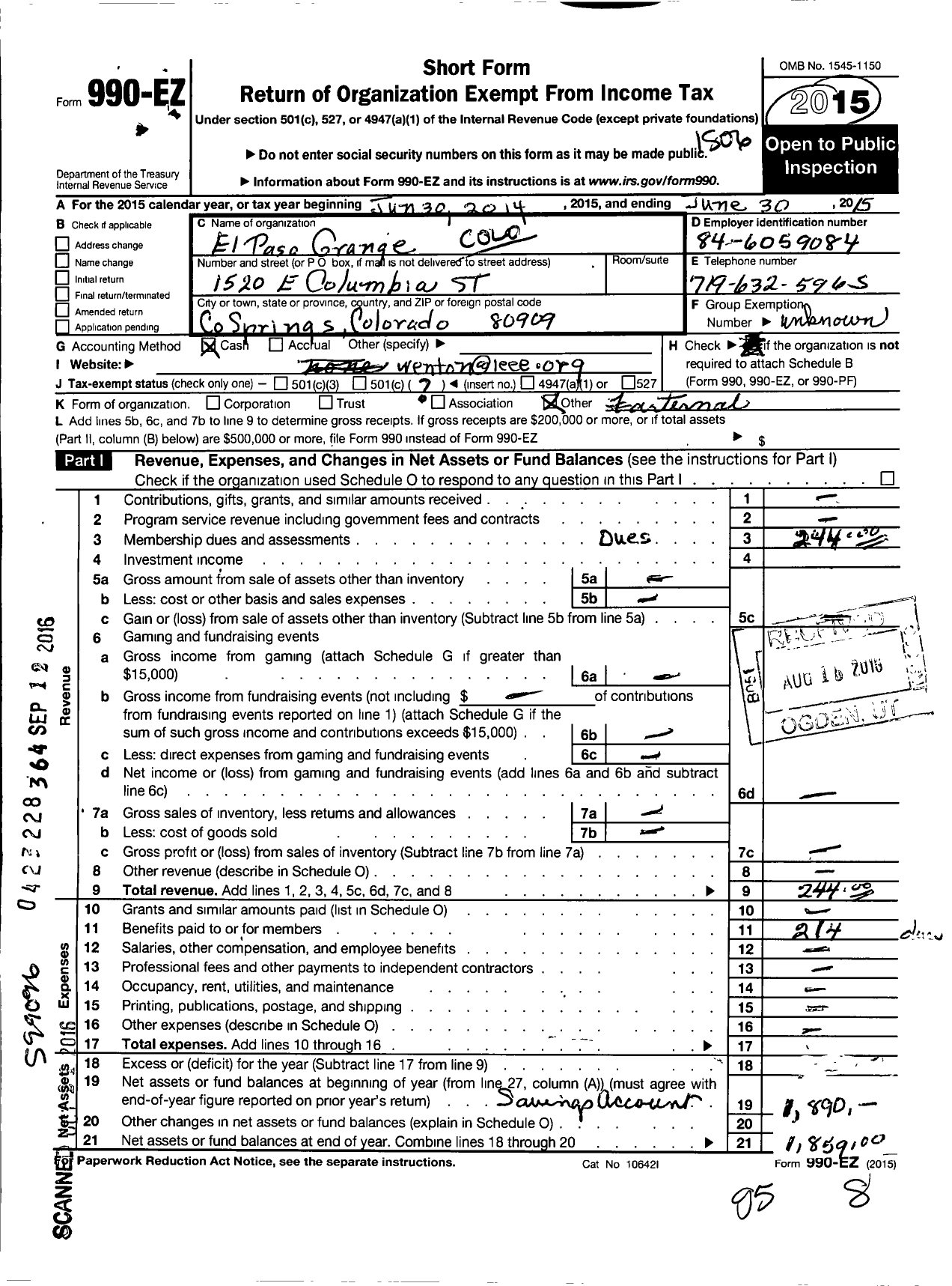 Image of first page of 2014 Form 990EO for Colorado State Grange Patrons of Husbandry - 480 El Paso