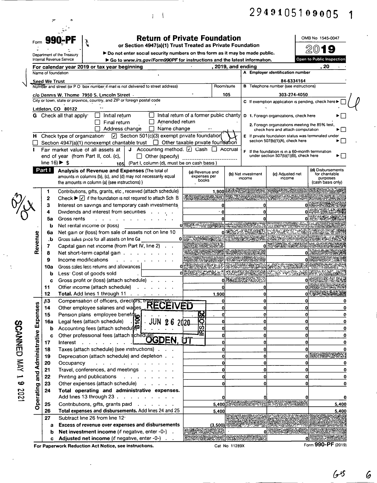 Image of first page of 2019 Form 990PF for Seed We Trust