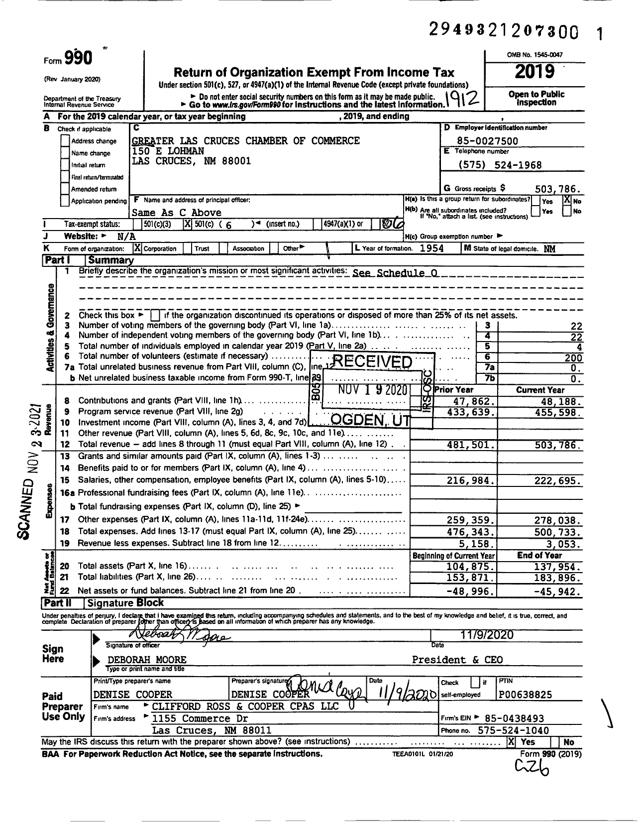 Image of first page of 2019 Form 990O for Greater Las Cruces Chamber of Commerce