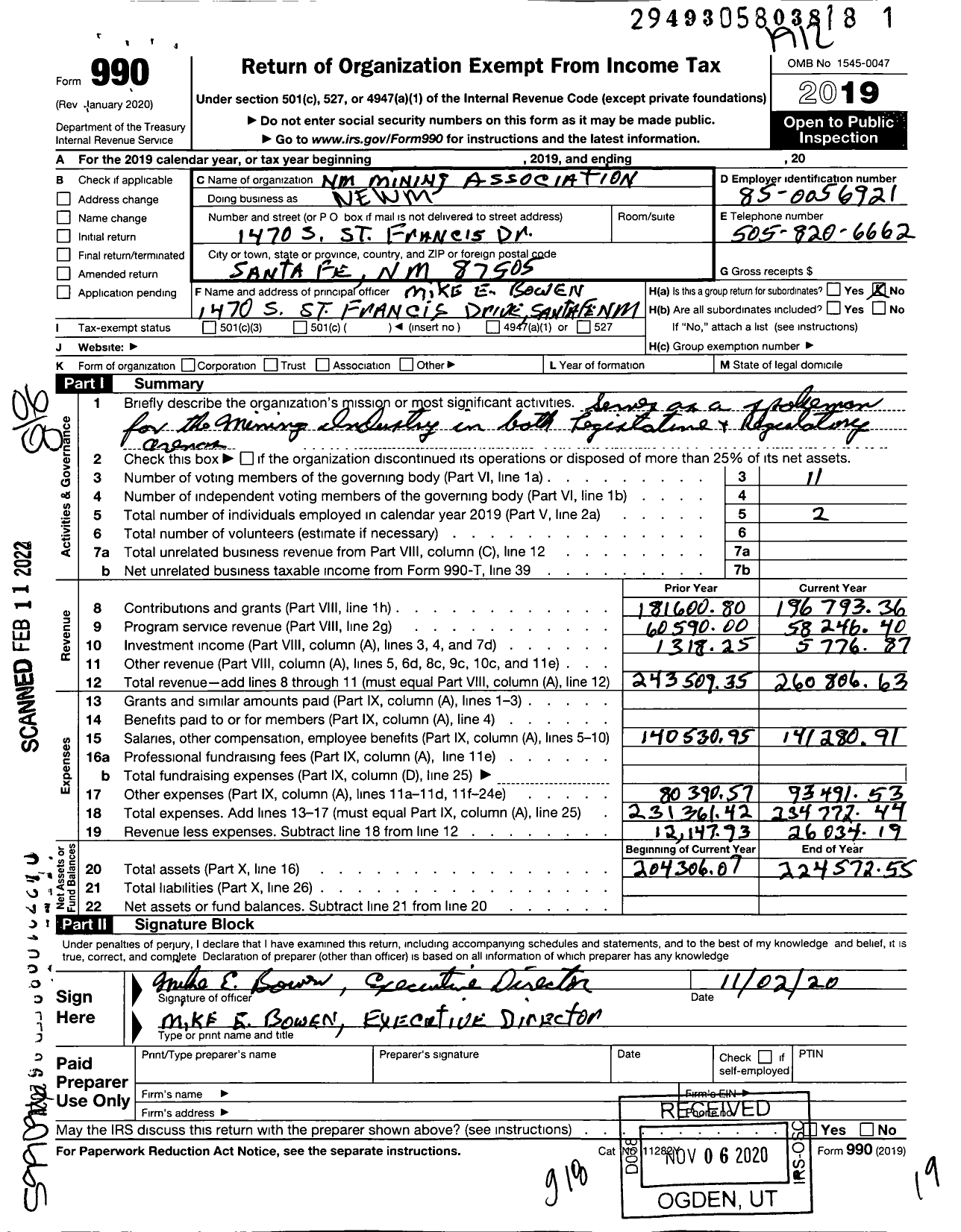 Image of first page of 2019 Form 990O for New Mexico Mining Association