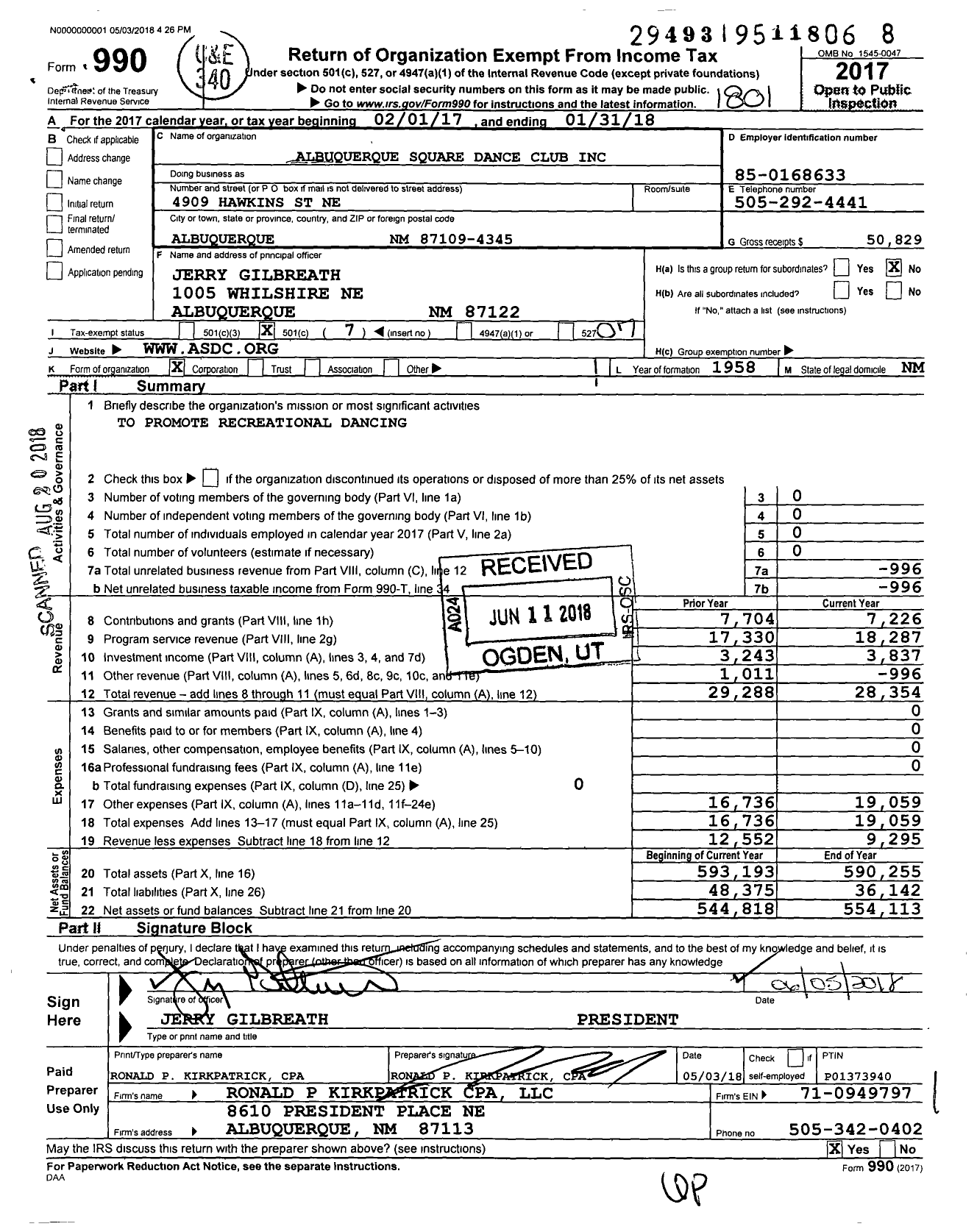 Image of first page of 2017 Form 990O for Albuquerque Square Dance Club