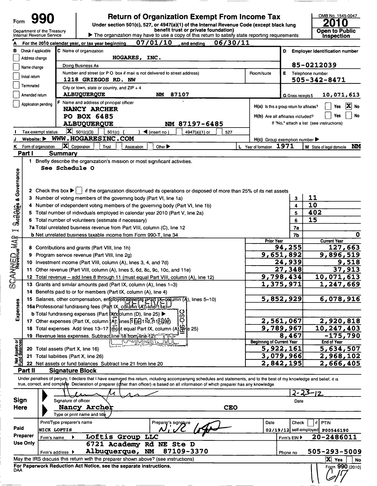 Image of first page of 2010 Form 990 for Hogares