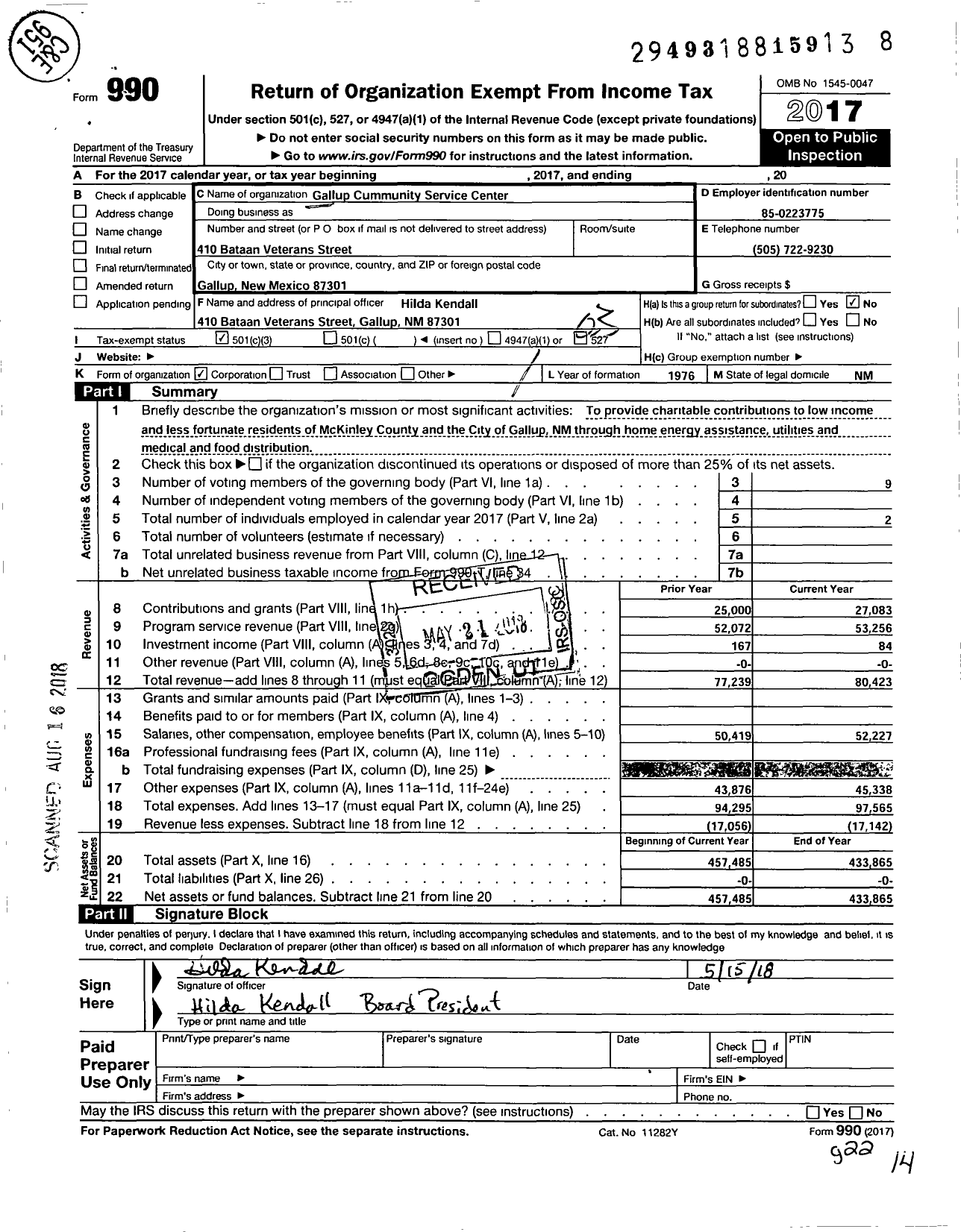 Image of first page of 2017 Form 990 for Gallup Community Service Center Association