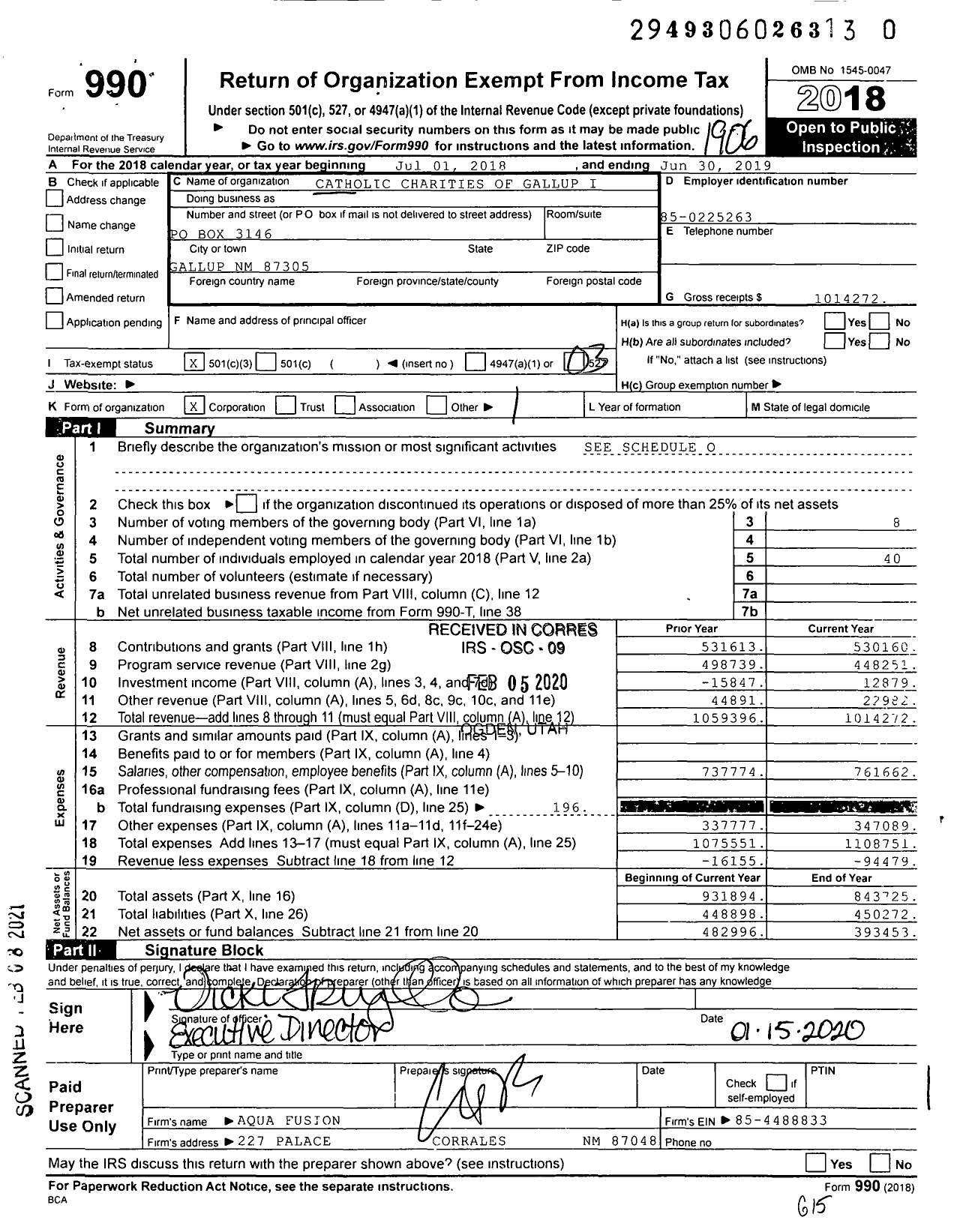 Image of first page of 2018 Form 990 for Catholic Charities of Gallup I
