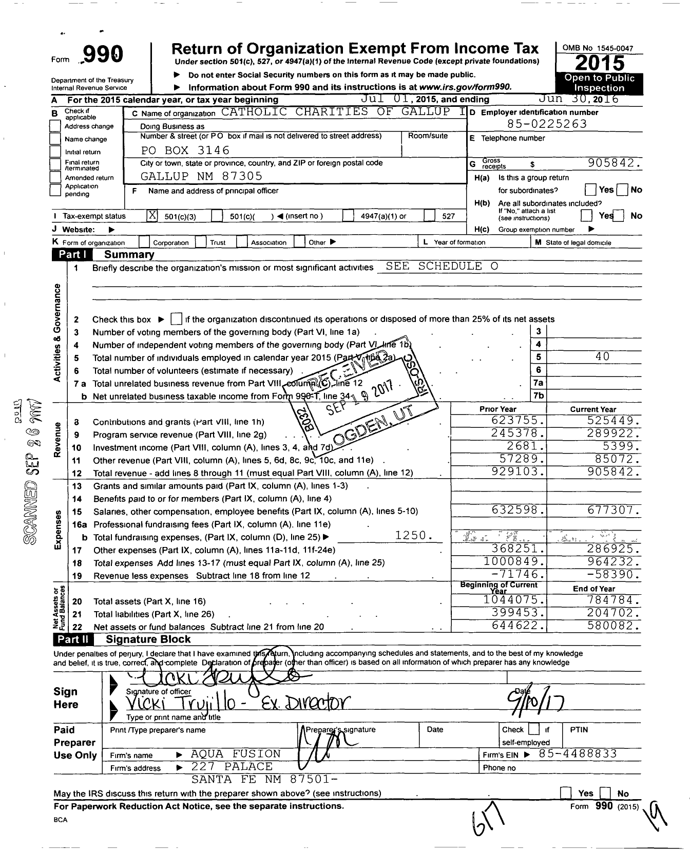 Image of first page of 2015 Form 990 for Catholic Charities of Gallup I