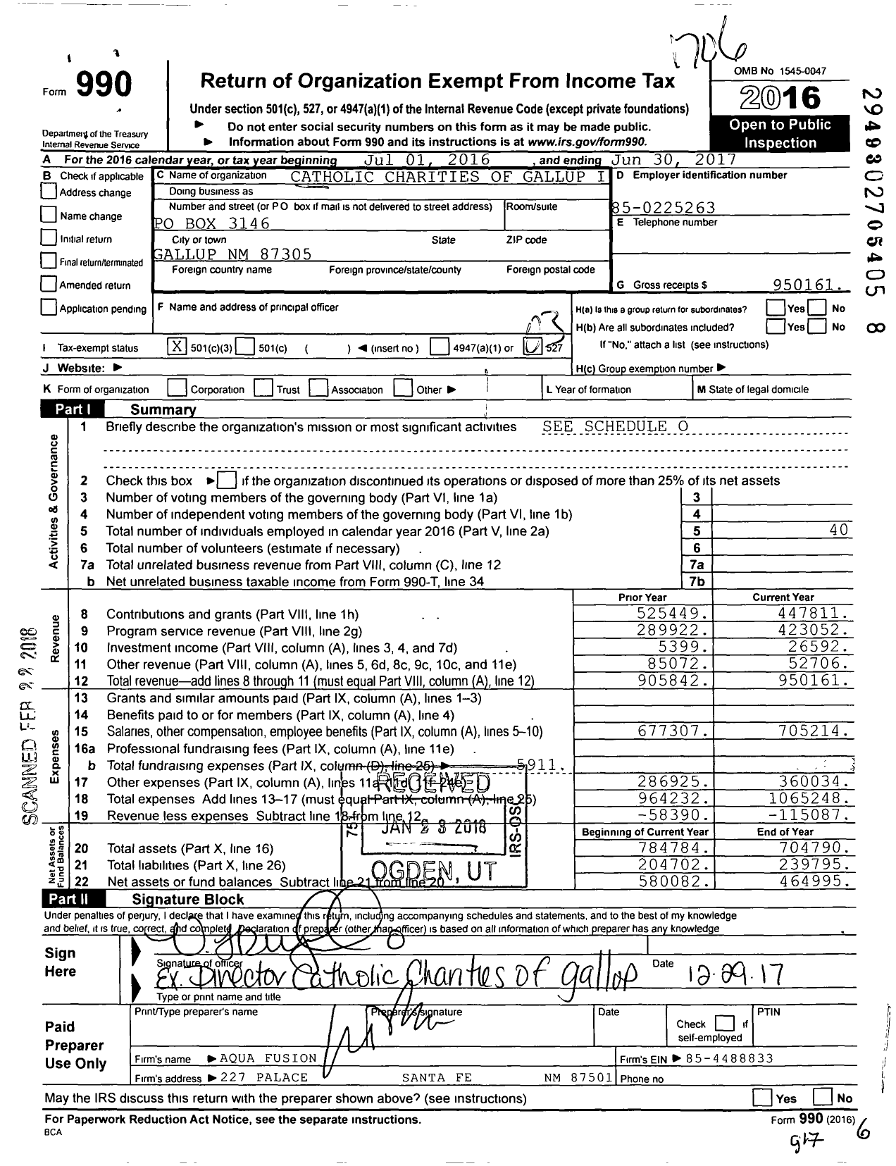 Image of first page of 2016 Form 990 for Catholic Charities of Gallup I