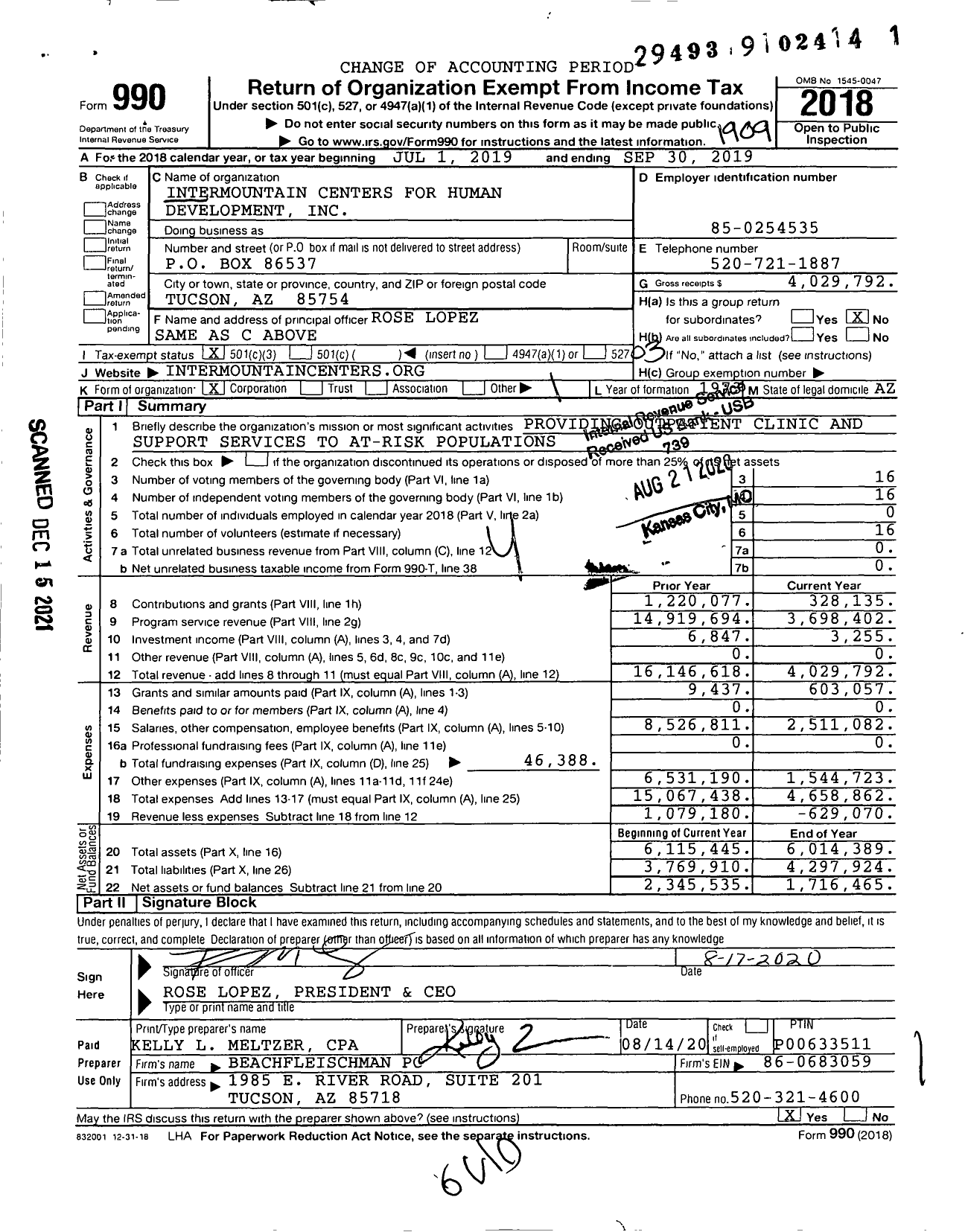 Image of first page of 2018 Form 990 for Intermountain Centers for Human Development