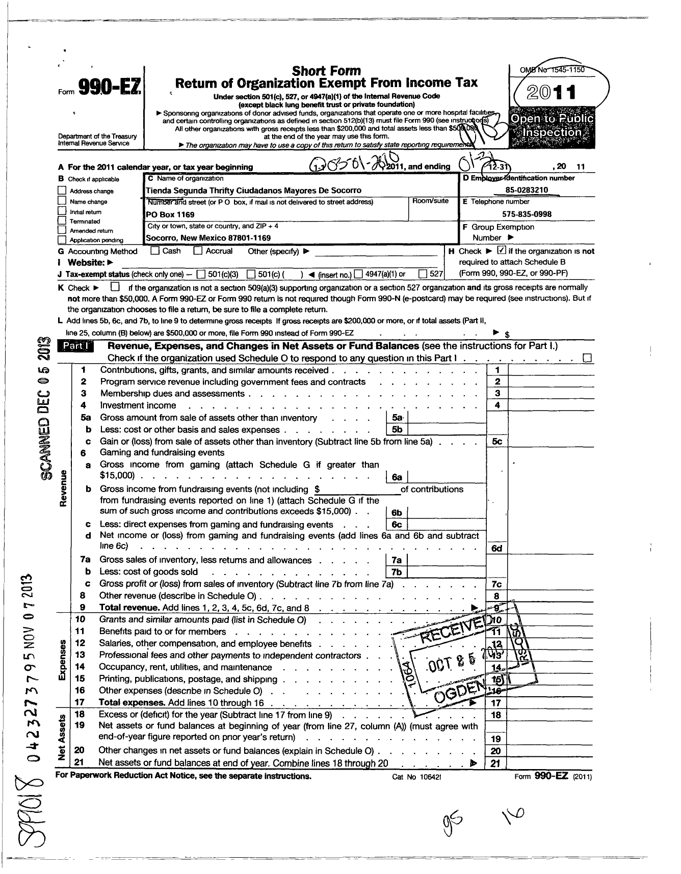 Image of first page of 2010 Form 990EO for Tienda Segunda Thrifty Ciudadanos Mayores de Socorro
