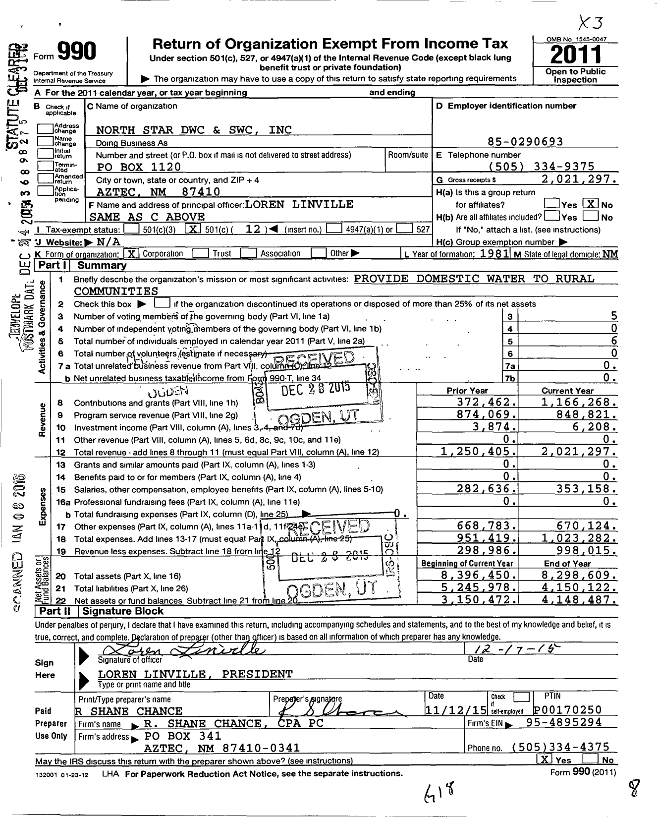 Image of first page of 2011 Form 990O for North Star Mutual Domestic Water Consumers Association