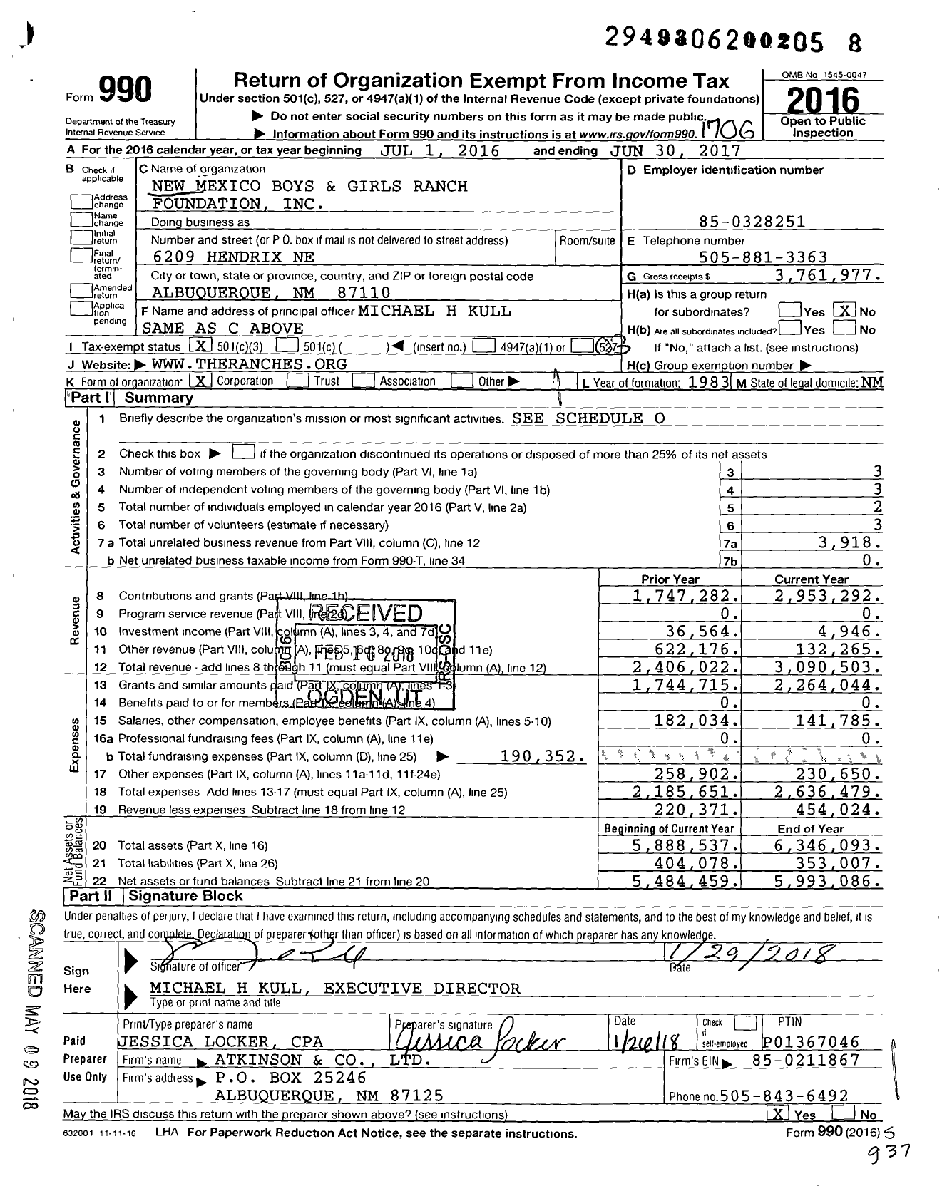 Image of first page of 2016 Form 990 for New Mexico Boys and Girls Ranch Foundation