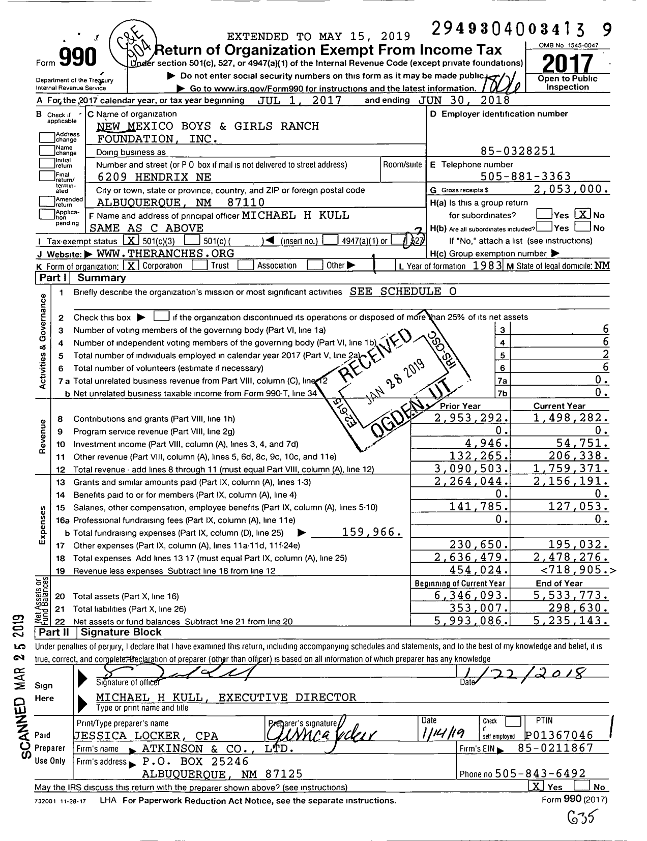 Image of first page of 2017 Form 990 for New Mexico Boys and Girls Ranch Foundation
