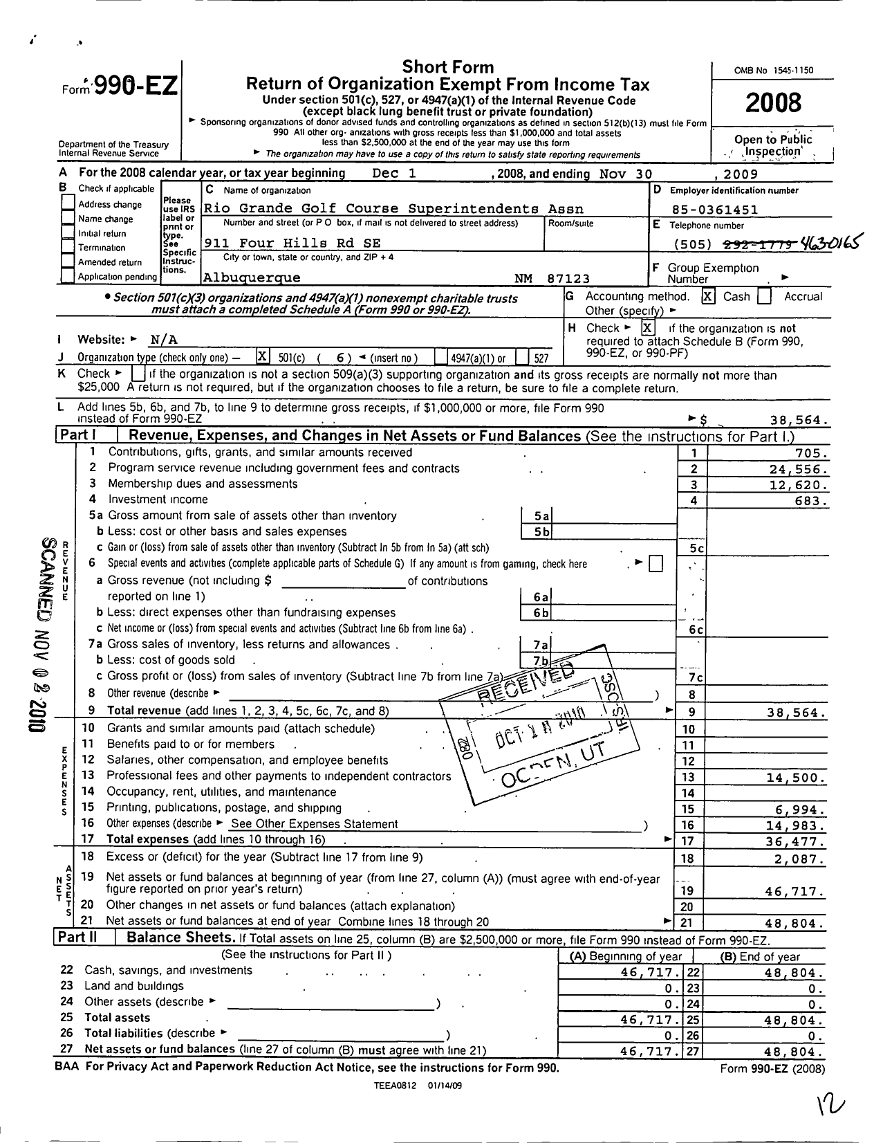 Image of first page of 2008 Form 990EO for Rio Grande Chapter of Golf Course Superintendents Association