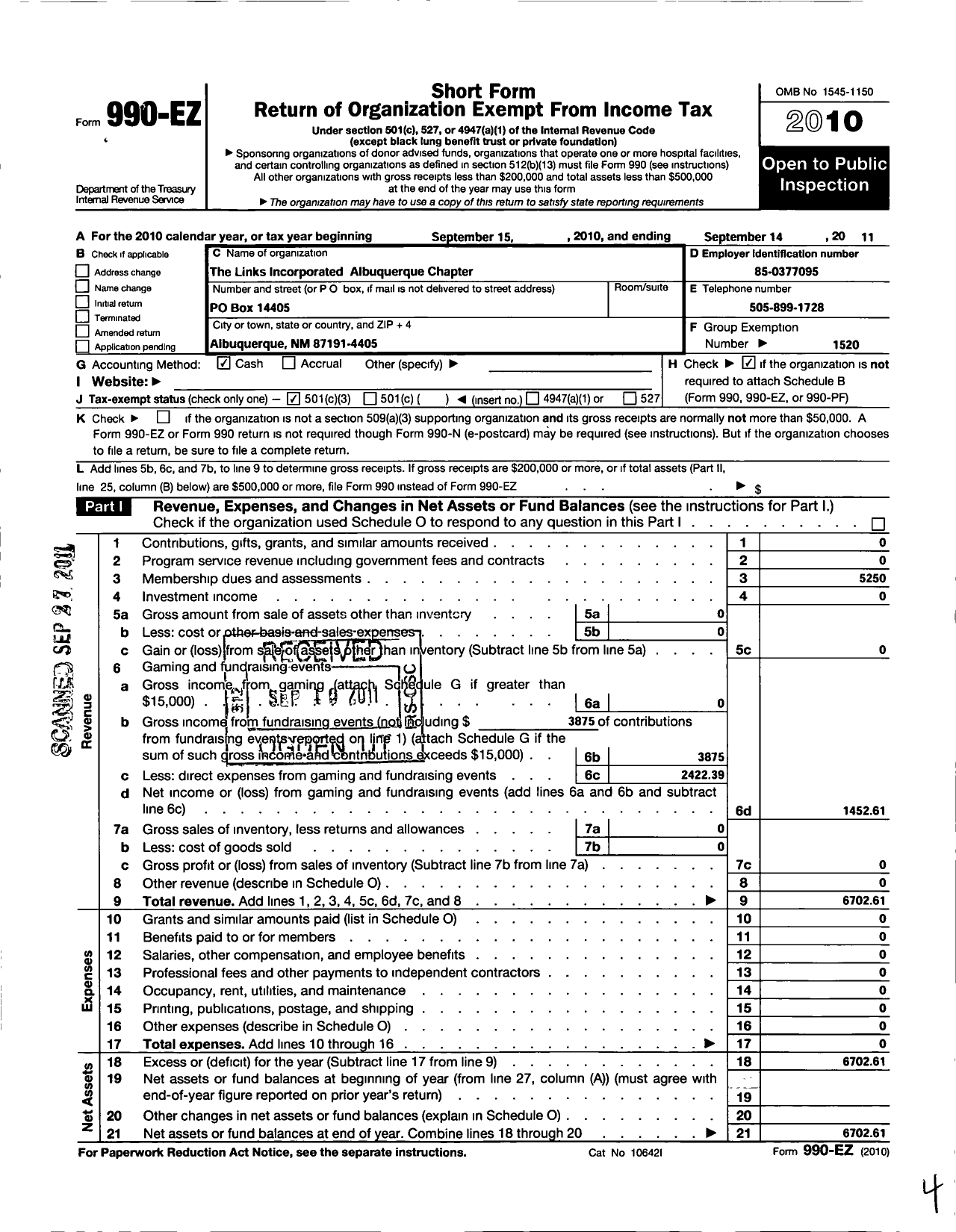 Image of first page of 2010 Form 990EZ for Links / Albuquerque Ni