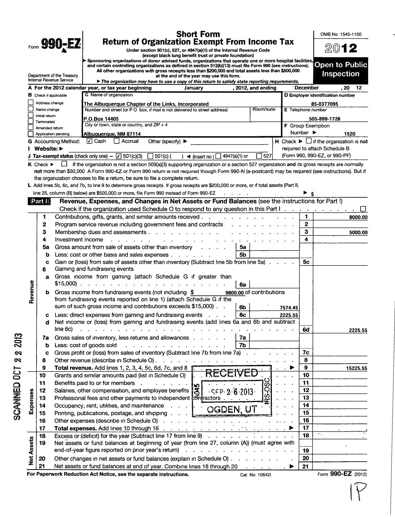 Image of first page of 2012 Form 990EZ for Links / Albuquerque Ni